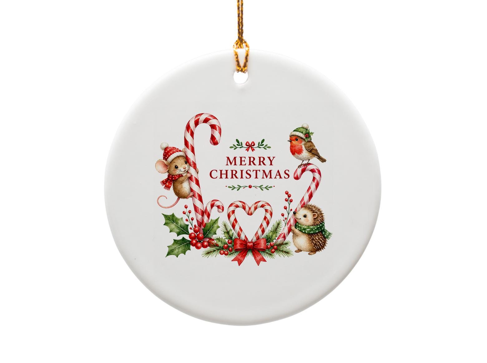 Merry Christmas Ornament Cute Animals Candy Cane Holiday Decor Christmas Tree Decoration Festive Gift Idea O1480