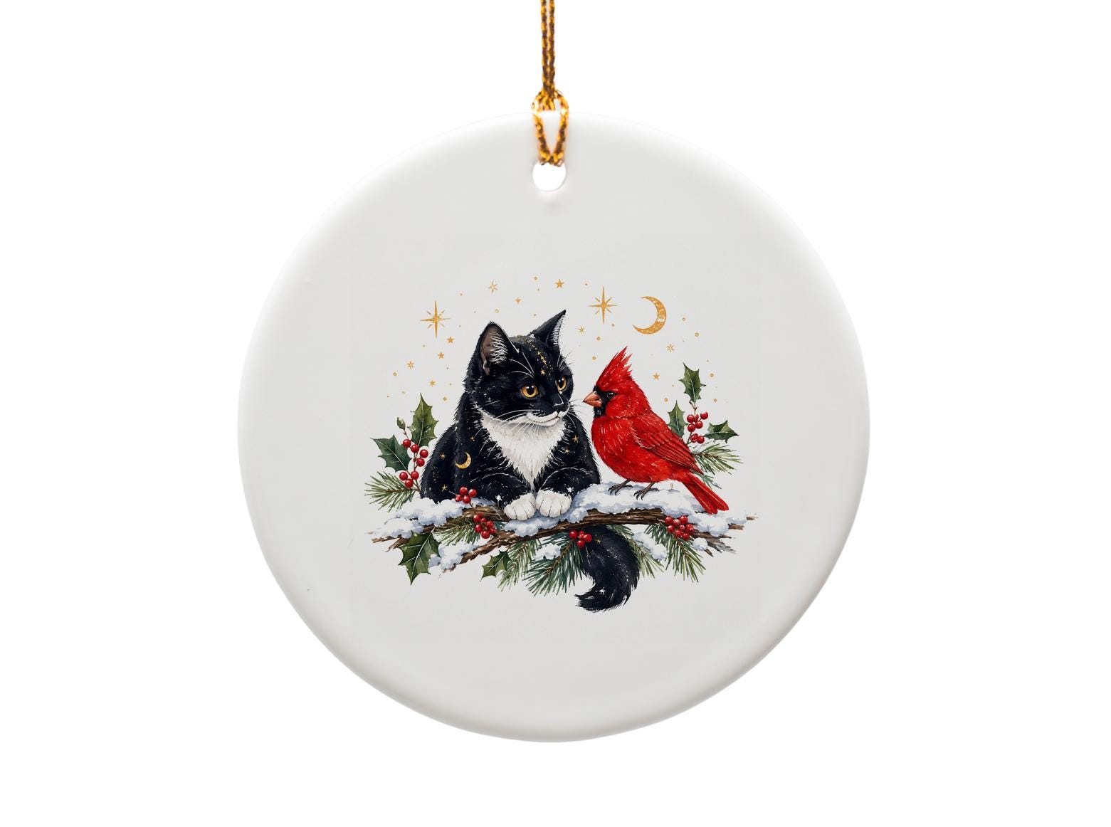 Cat And Cardinal Christmas Ornament Cute Holiday Decor Winter Animal Ornament For Cat Lover Festive Tree Decoration O1489