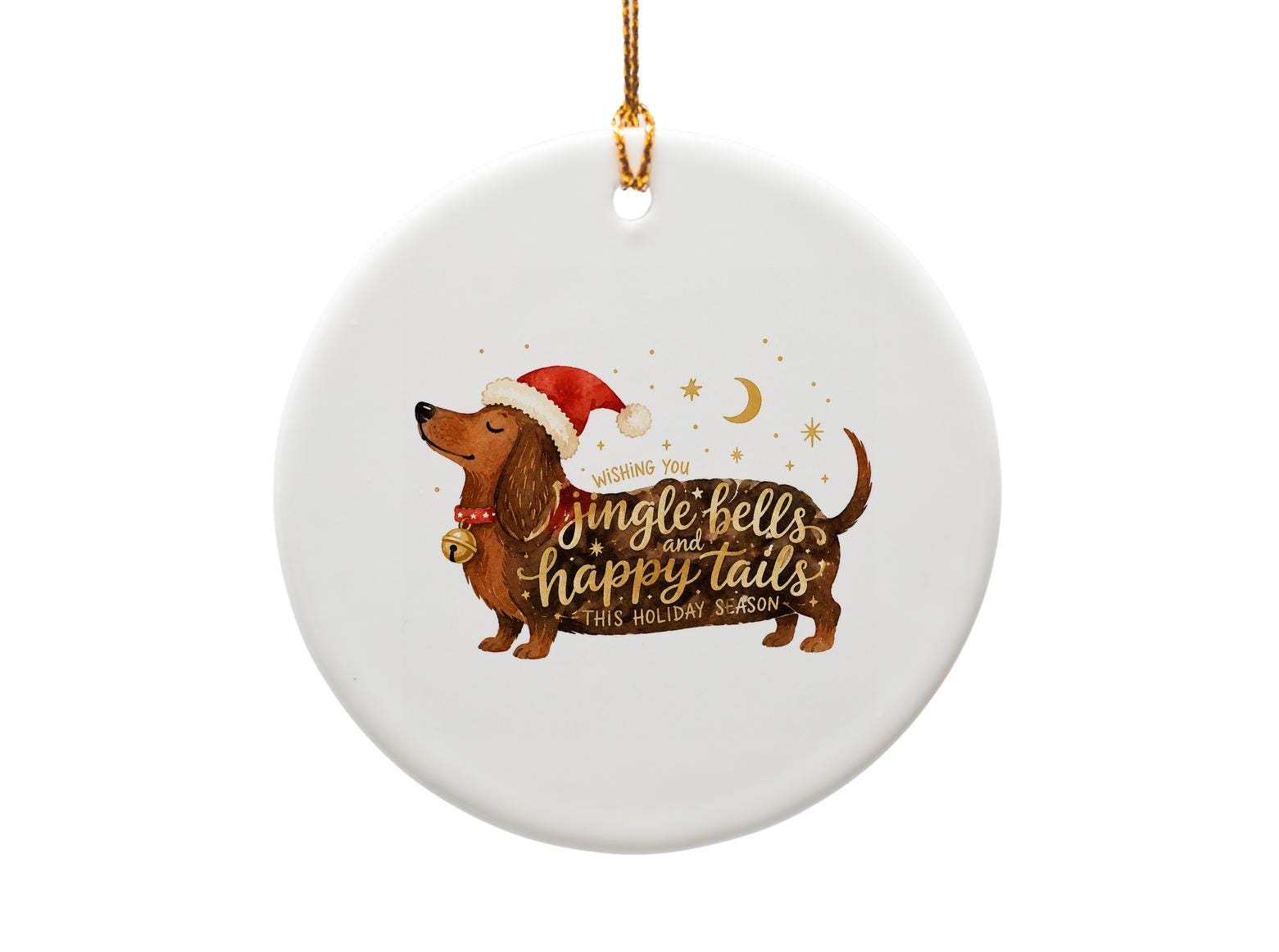 Wishing You Jingle Bells And Happy Tails Christmas Ornament Dog Lover Holiday Decor Cute Dachshund Gift O1491