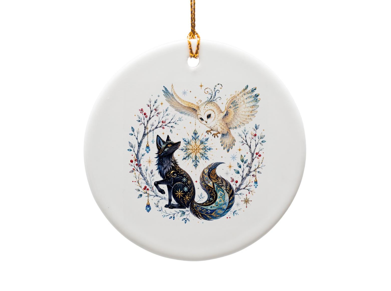 Fox And Owl Christmas Ornament Winter Woodland Animal Decor Holiday Tree Decoration Nature Lover Gift O1497