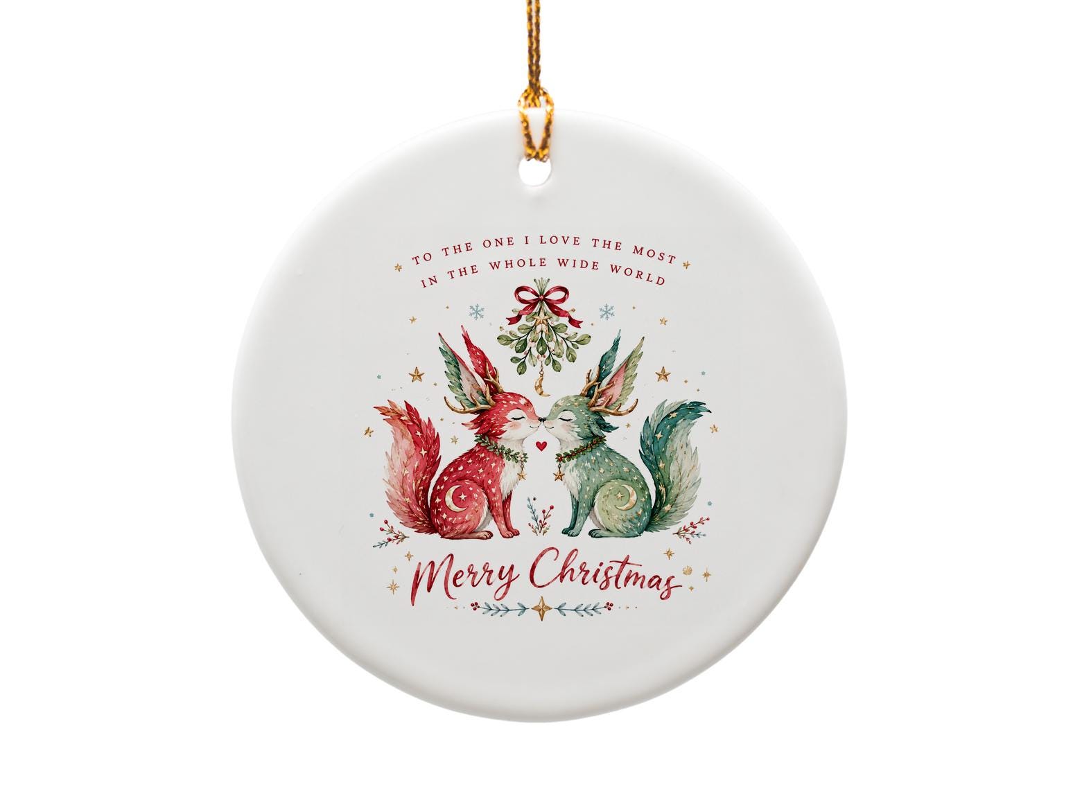 To The One I Love The Most In The Whole Wide World Merry Christmas Ornament Festive Foxes Holiday Decor Cute Animal Couple Gift O1499
