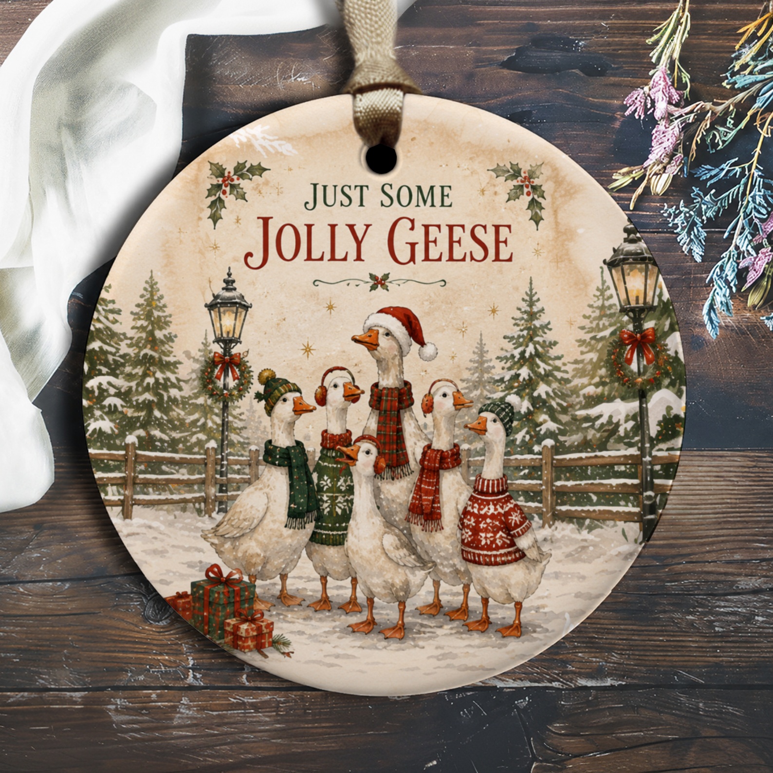 Just Some Jolly Geese Christmas Ornament Festive Geese Winter Decor Holiday Decoration Cute Animal Ornament Gift O2010