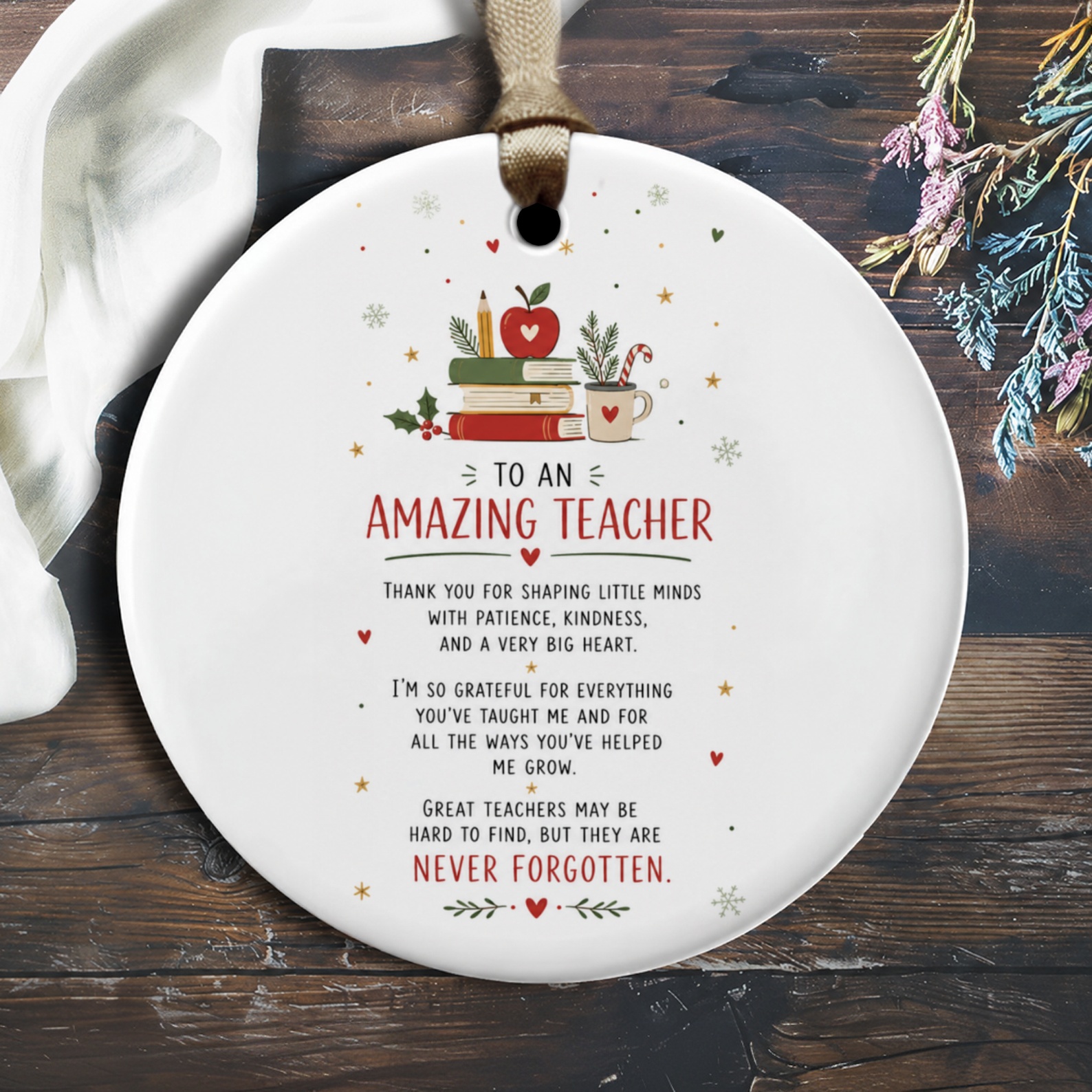 To An Amazing Teacher Ornament Teacher Appreciation Gift Christmas Holiday Decor Thank You Keepsake For Educator Classroom O2020