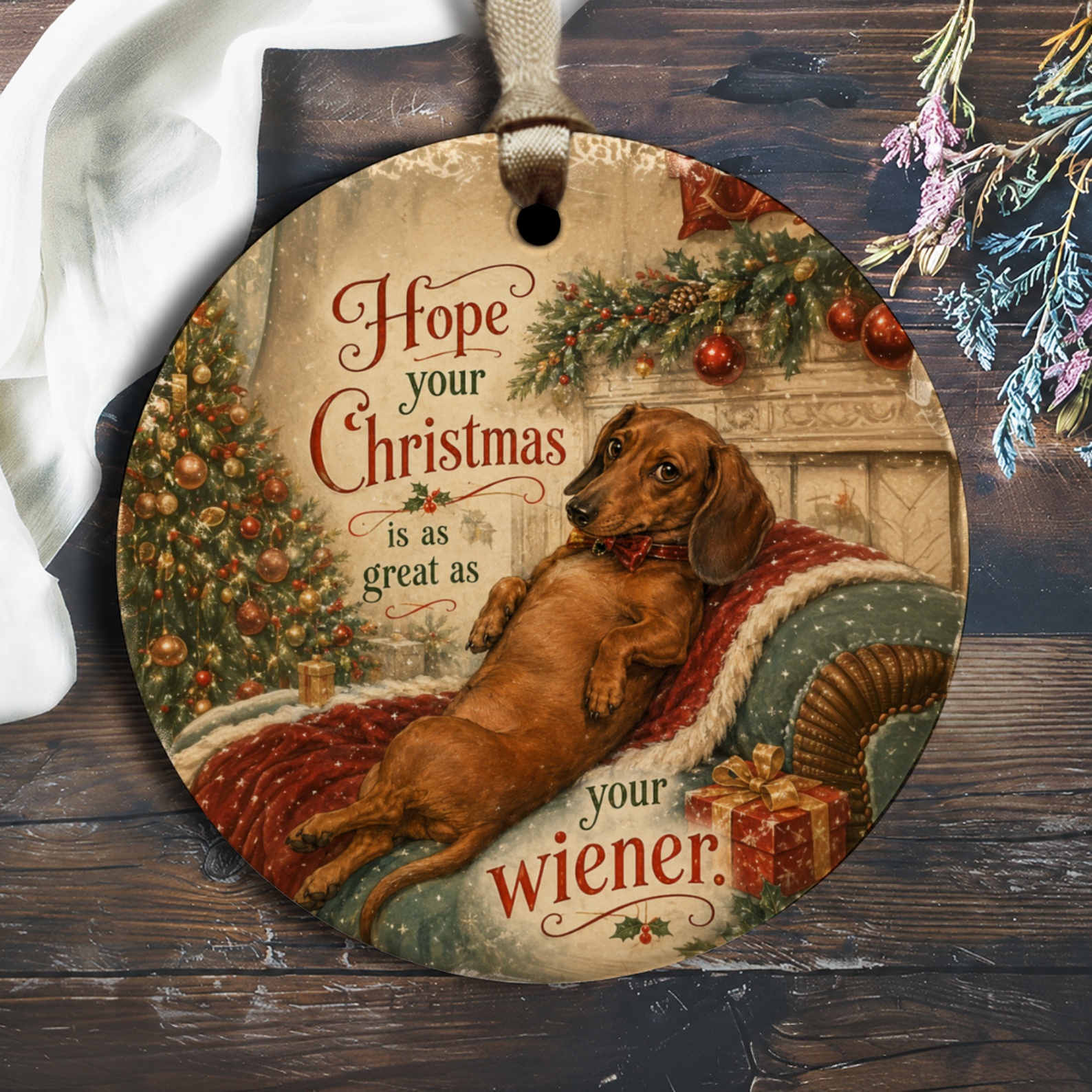 Hope Your Christmas Is As Great As Your Wiener Funny Dachshund Ornament Christmas Decor Dog Lover Gift Cute Holiday Ornament O2023