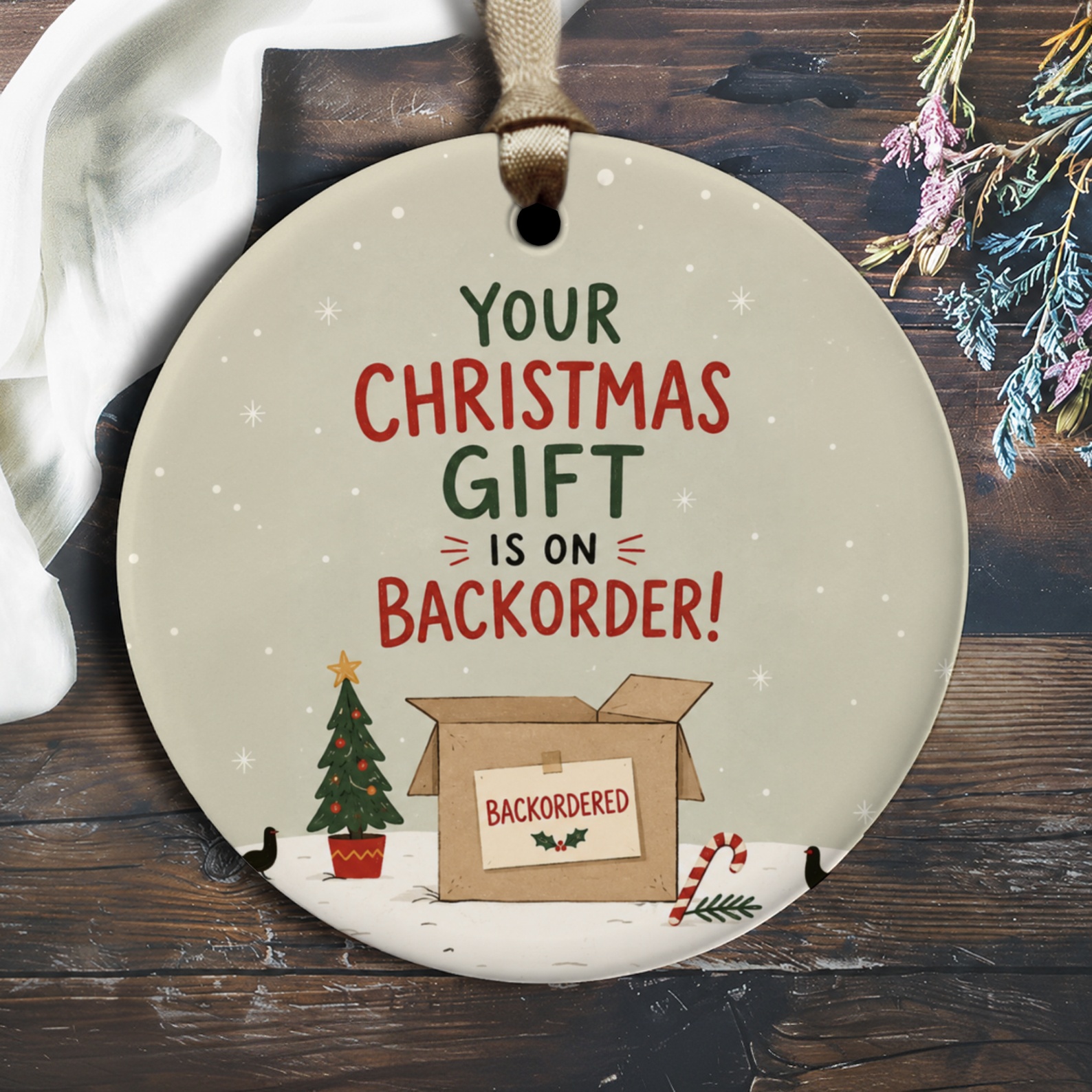 Your Christmas Gift Is On Backorder! Funny Christmas Ornament Holiday Decor Gift Exchange Tree Decoration O2048