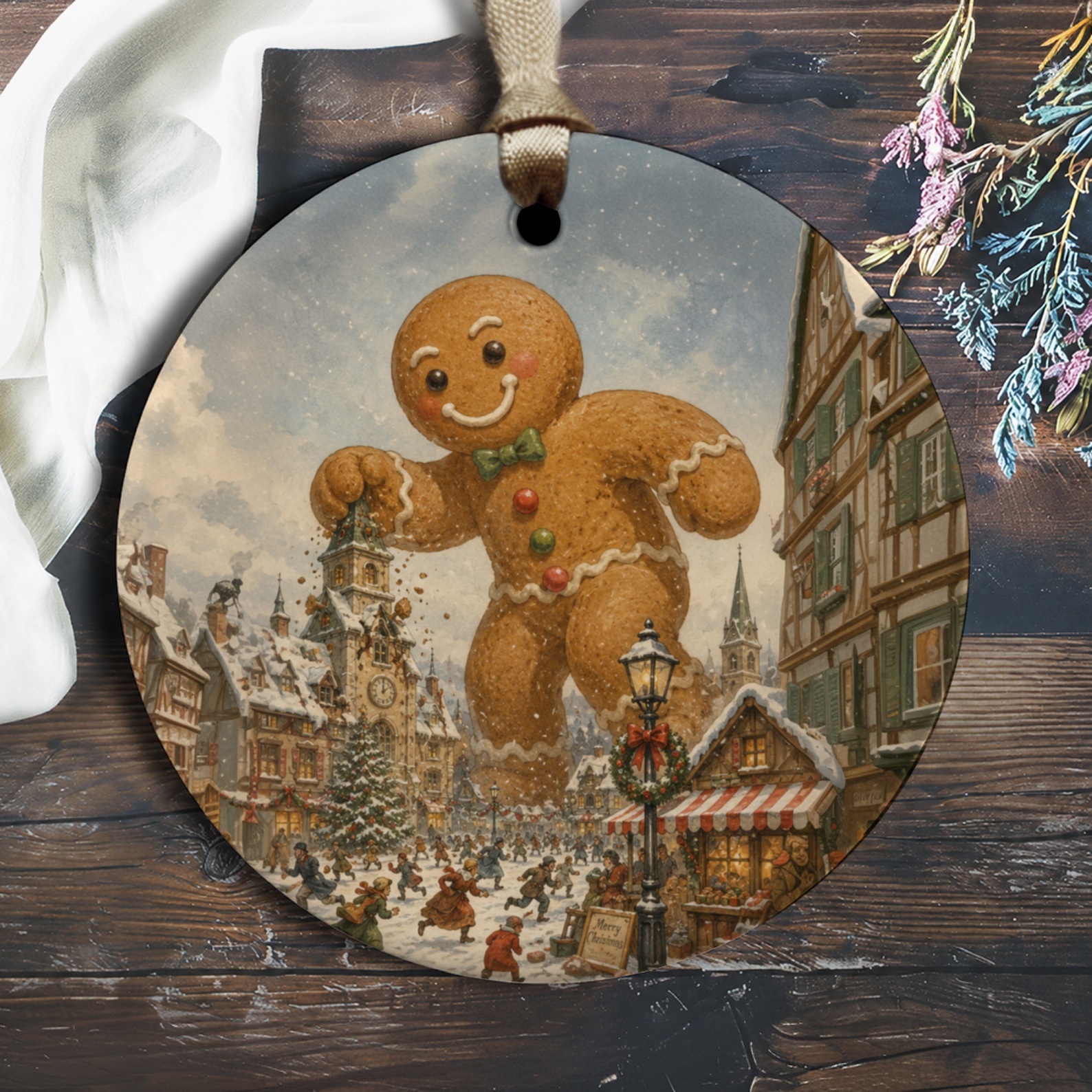 Gingerbread Man Christmas Ornament Festive Holiday Decor Winter Village Scene Cute Gingerbread Decoration For Tree O2057