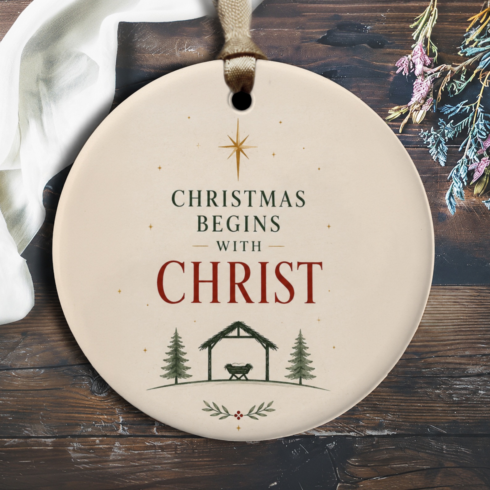 Christmas Begins With Christ Ornament Nativity Scene Religious Christmas Decor Christian Holiday Decoration Gift O2058