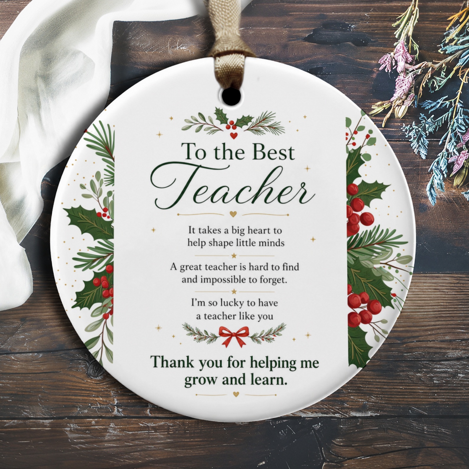 To The Best Teacher Appreciation Ornament Thank You Gift Holiday Decor Christmas Ornament Teacher Gift Keepsake O2059