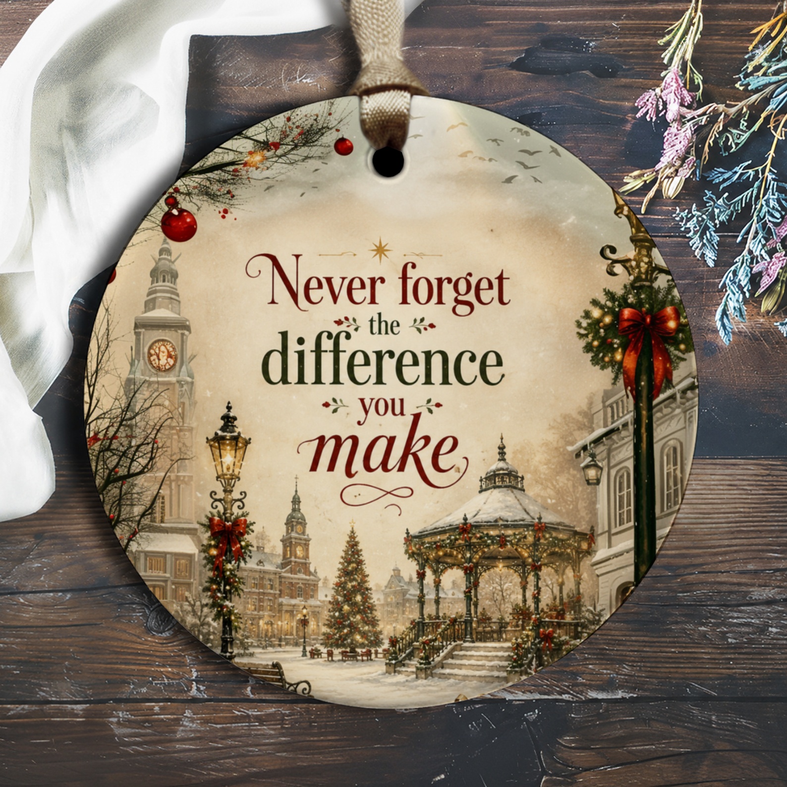 Never Forget The Difference You Make Christmas Ornament Festive Winter Scene Holiday Decor Inspirational Gift O2067