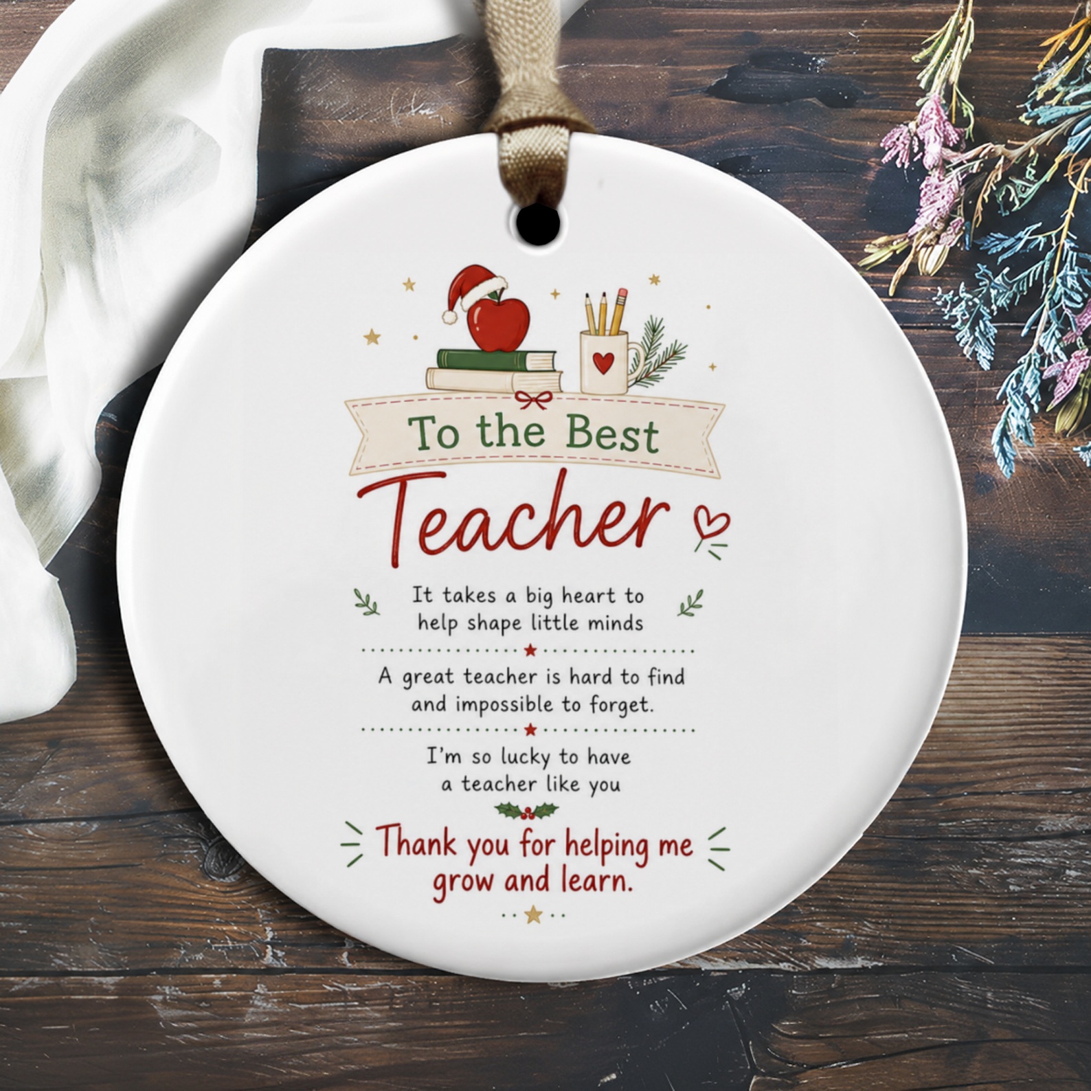 To The Best Teacher Ornament Teacher Appreciation Gift Christmas Ornament Thank You Gift For Teacher Holiday Decor O2075