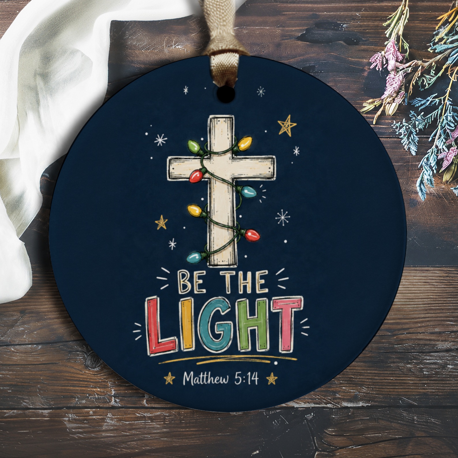 Be The Light Christmas Ornament Cross With Lights Religious Holiday Decor Inspirational Gift O2079