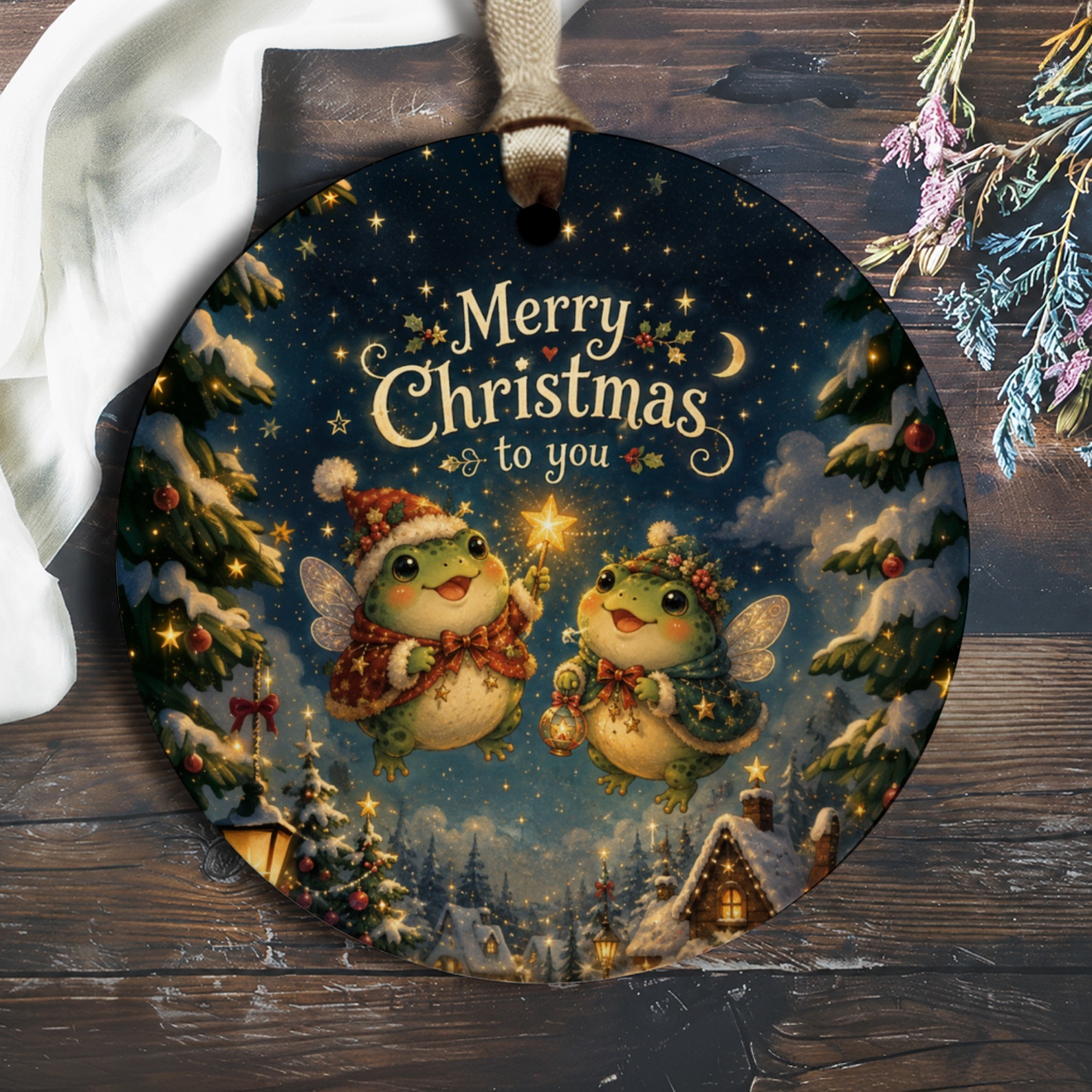 Merry Christmas To You Ornament Cute Festive Frogs Holiday Decor Christmas Tree Decoration Gift For Frog Lover O2090