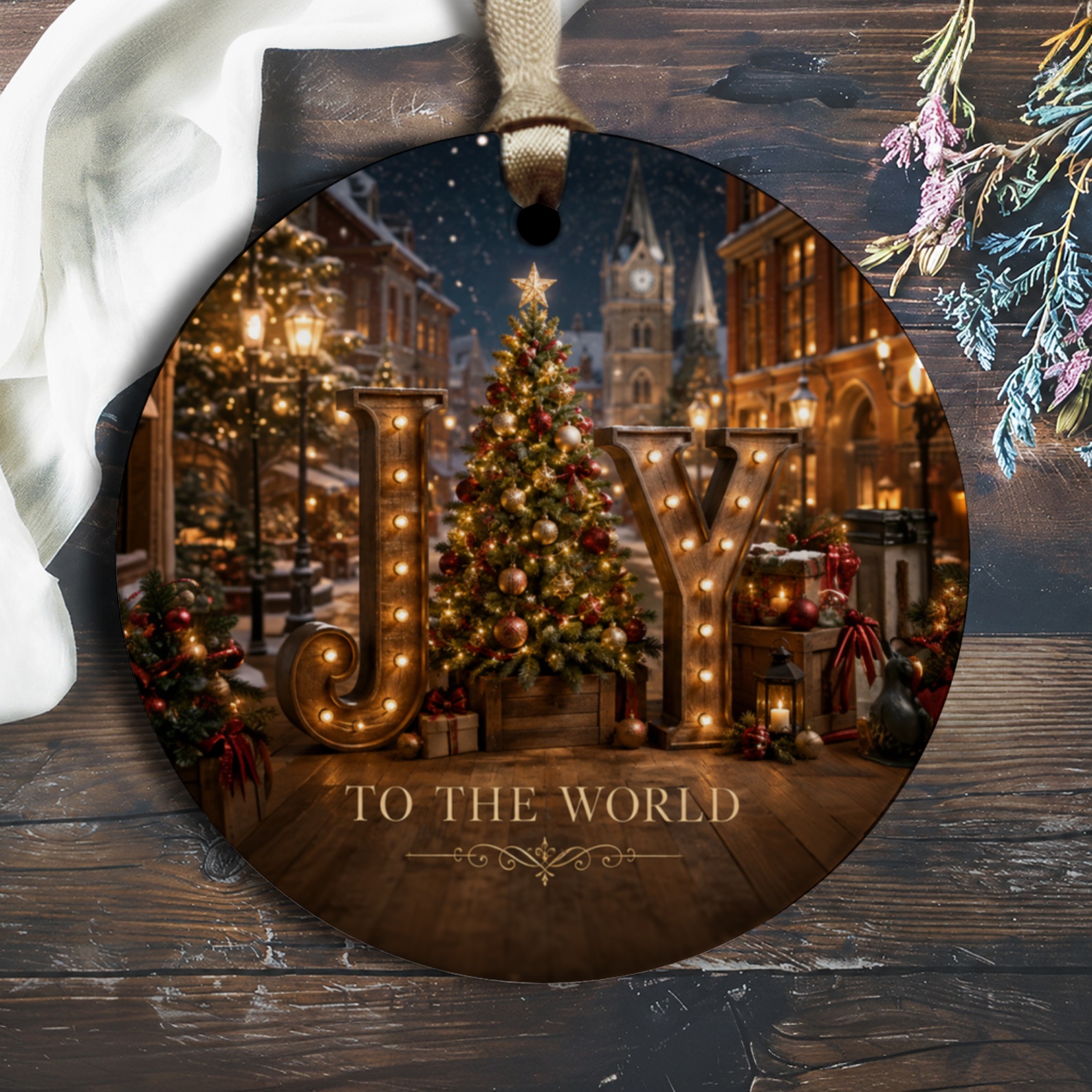 Joy To The World Christmas Ornament Festive Holiday Decor Tree Decoration Winter Wonderland Scene Gift O2092