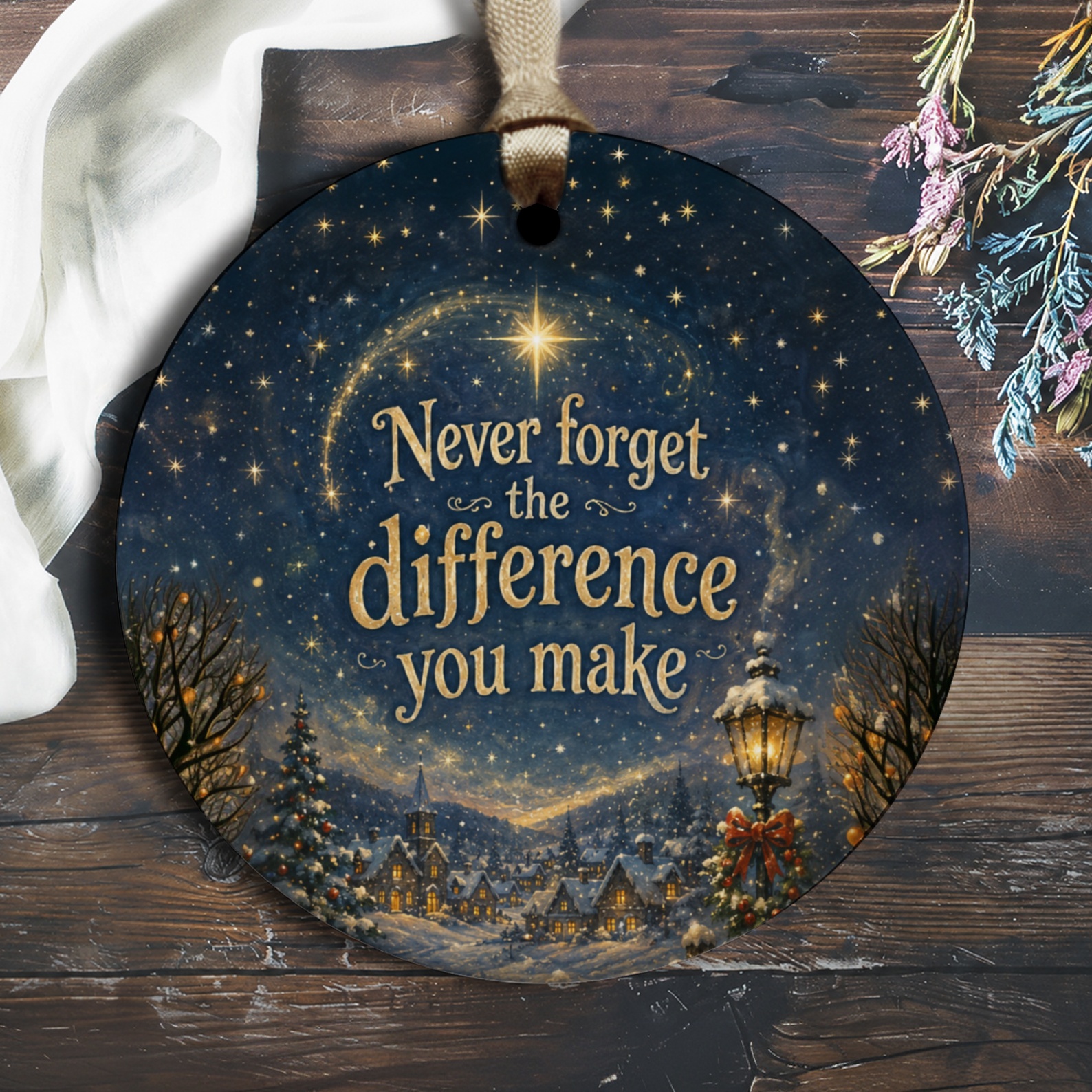 Never Forget The Difference You Make Christmas Ornament Winter Village Scene Holiday Decor Inspirational Gift O2098