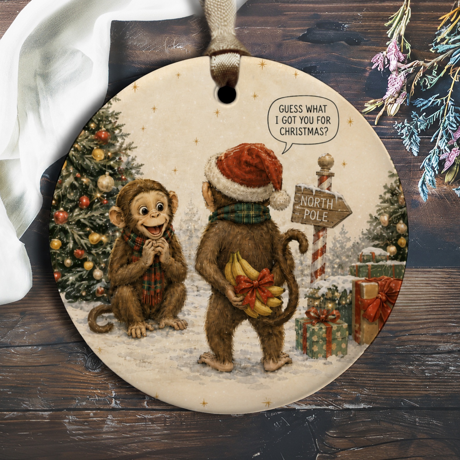 Guess What I Got You For Christmas? Cute Monkey Christmas Ornament Holiday Decor Festive Tree Decoration Gift Idea O2007