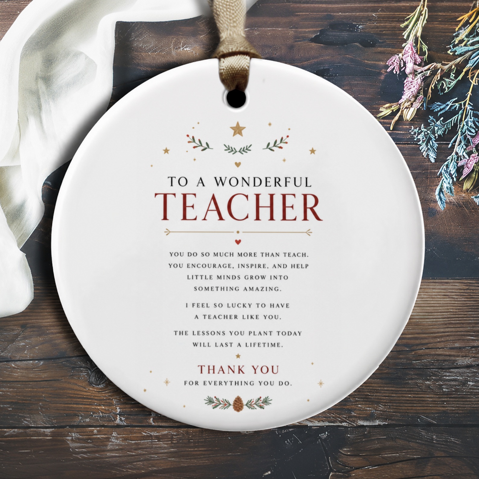 To A Wonderful Teacher Ornament Teacher Appreciation Gift Thank You Keepsake Christmas Ornament For Teacher Inspirational O2122