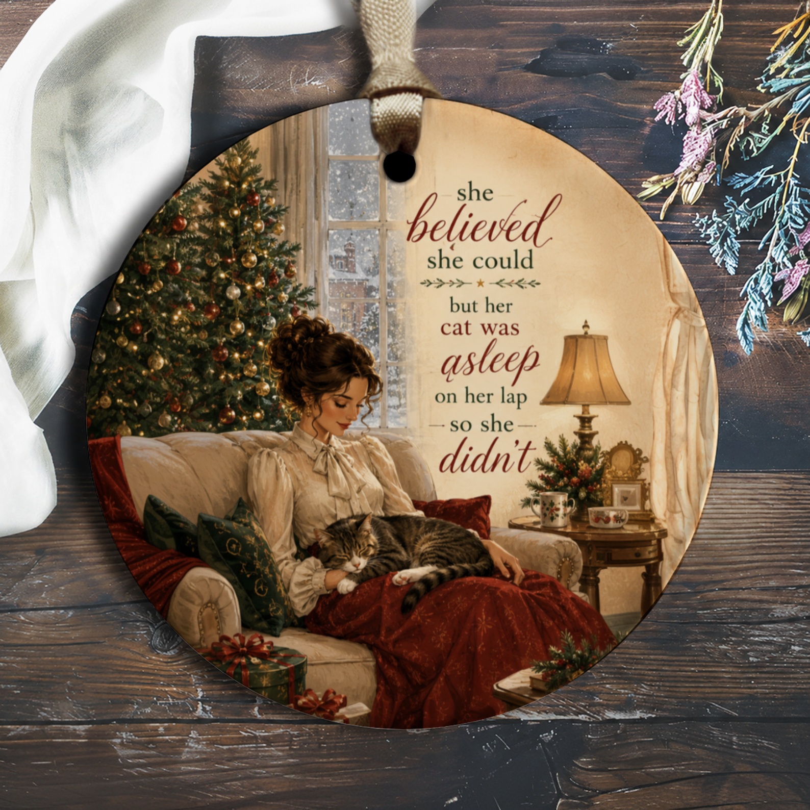 She Believed She Could Cat Ornament Christmas Decor Cozy Holiday Gift For Cat Lover Vintage Style Home Decoration O2013