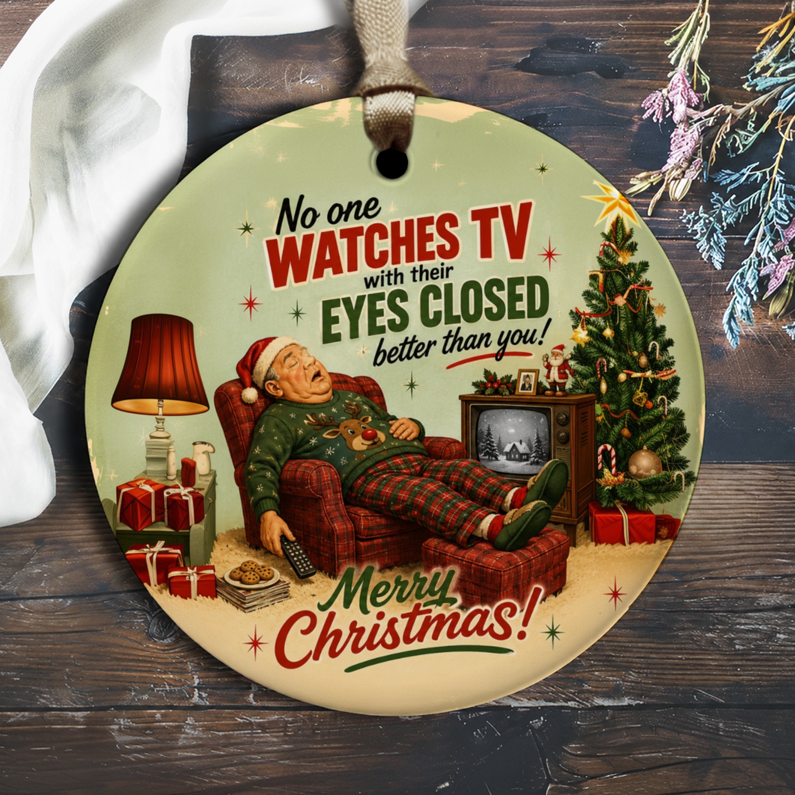 No One Watches Tv With Their Eyes Closed Better Than You! Merry Christmas Ornament Funny Holiday Decor Gift O2018