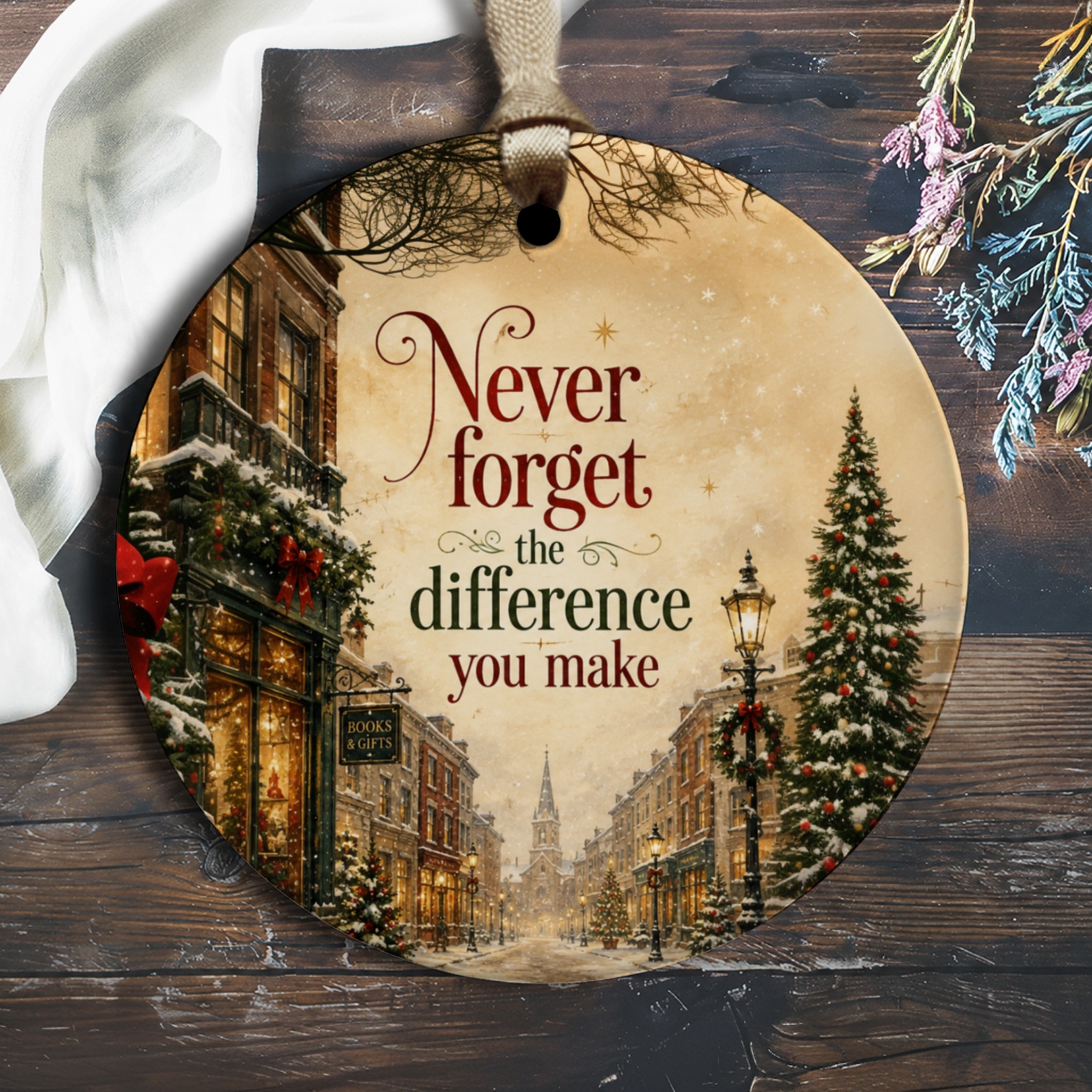 Never Forget The Difference You Make Christmas Ornament Festive Holiday Decor Inspirational Gift Winter Scene O2021