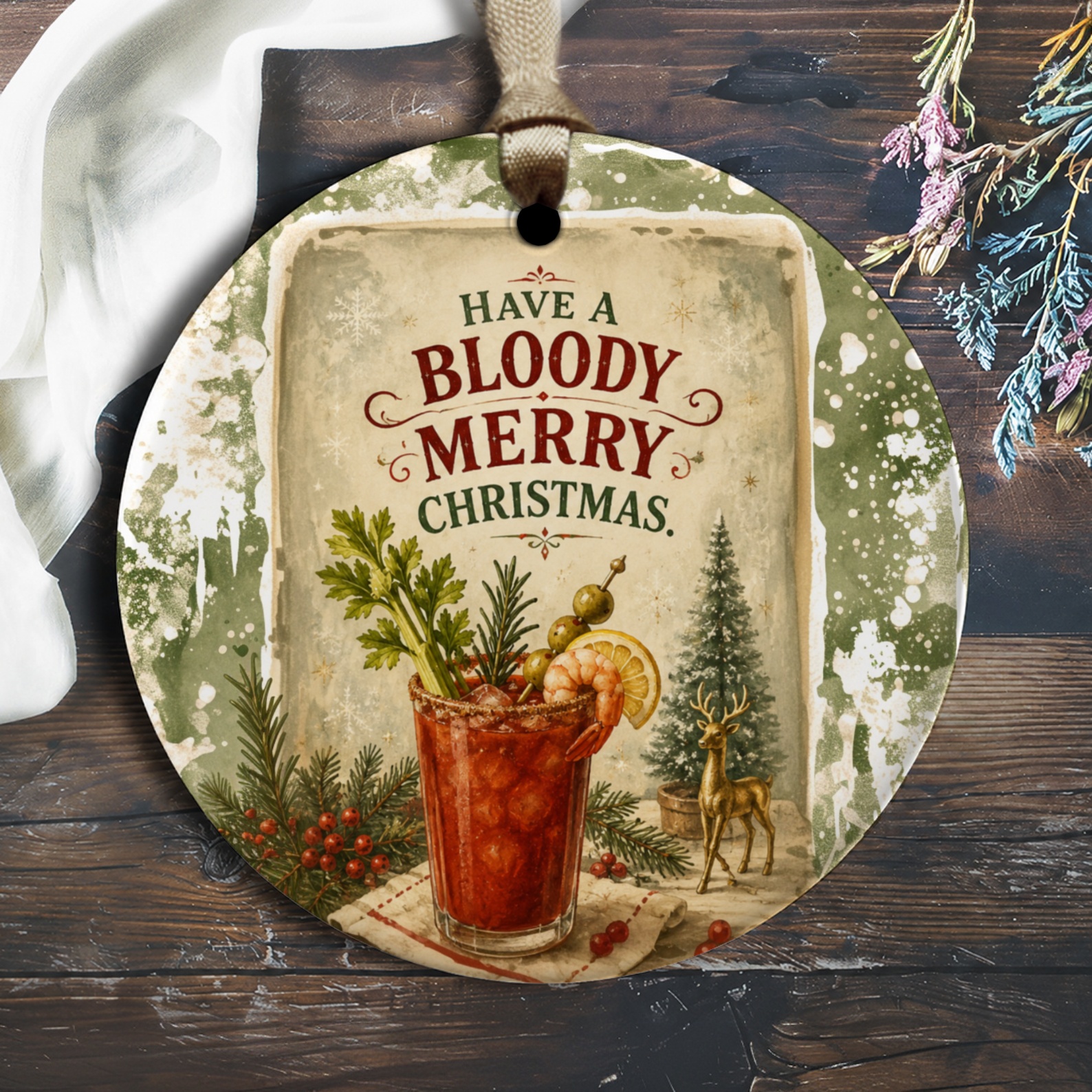 Have A Bloody Merry Christmas Funny Holiday Ornament Christmas Decor Cocktail Lover Gift Festive Tree Decoration O2028