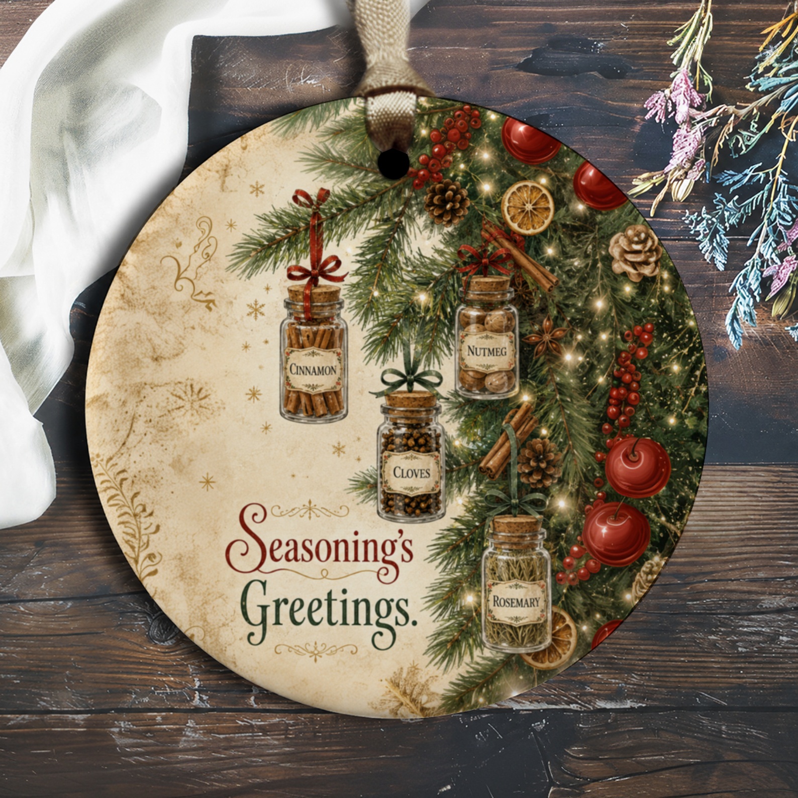 Seasoning's Greetings Christmas Ornament Spice Jars Holiday Decor Festive Kitchen Decoration Unique Gift Idea O2029