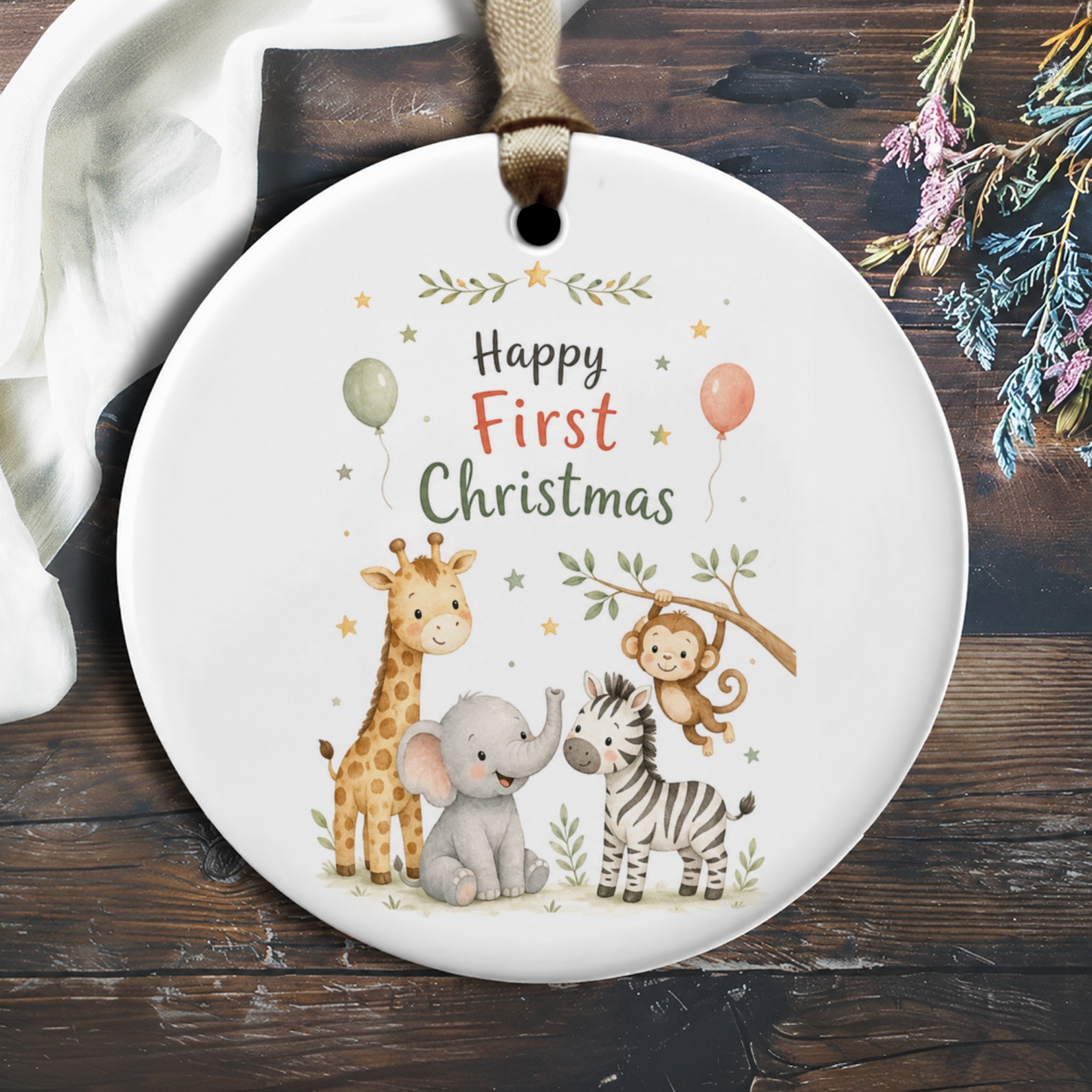 Happy First Christmas Ornament Cute Animal Baby's First Christmas Keepsake Gift Newborn Holiday Decoration O2042