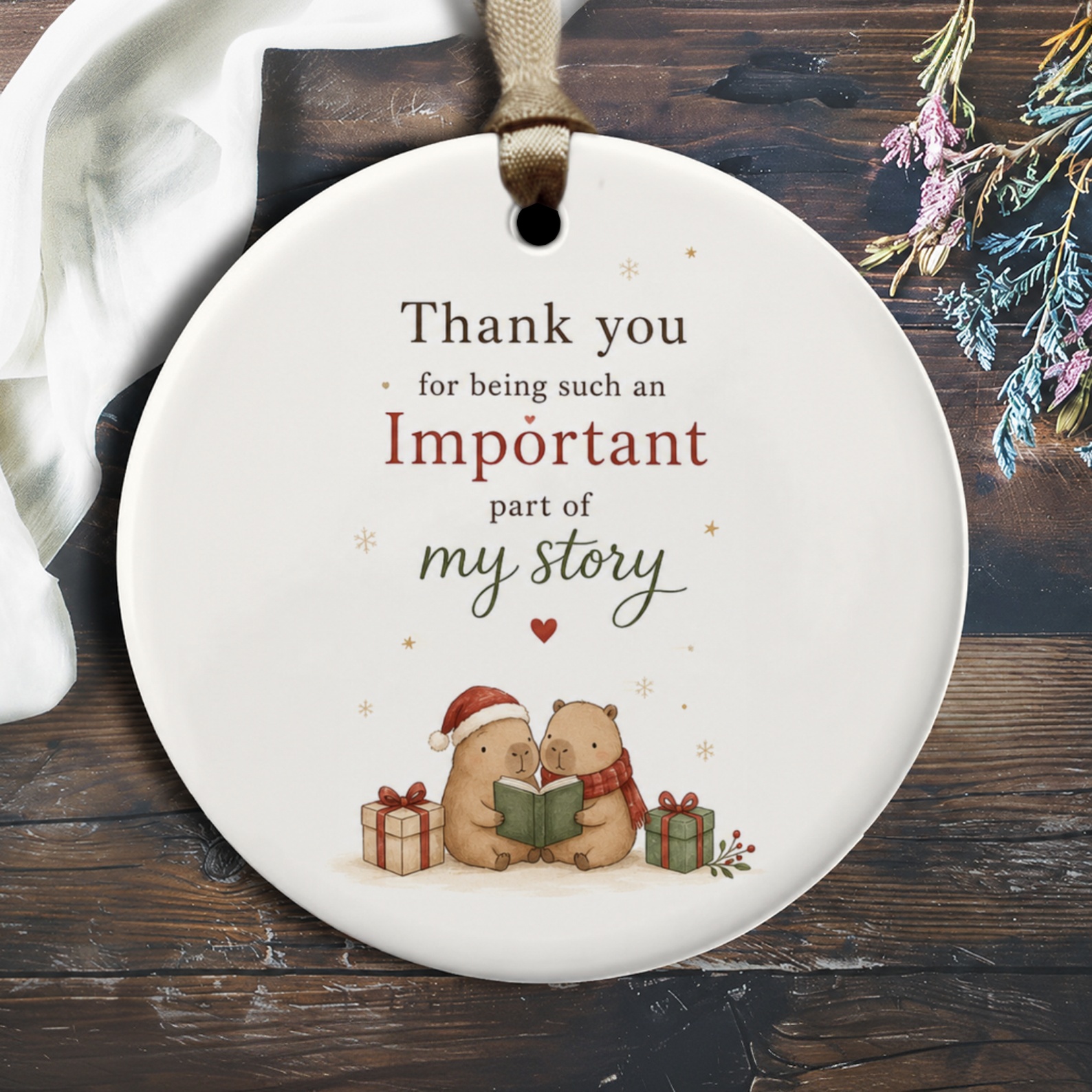 Thank You For Being Such An Important Part Of My Story Christmas Ornament Cute Bears With Gifts Holiday Decor O2054