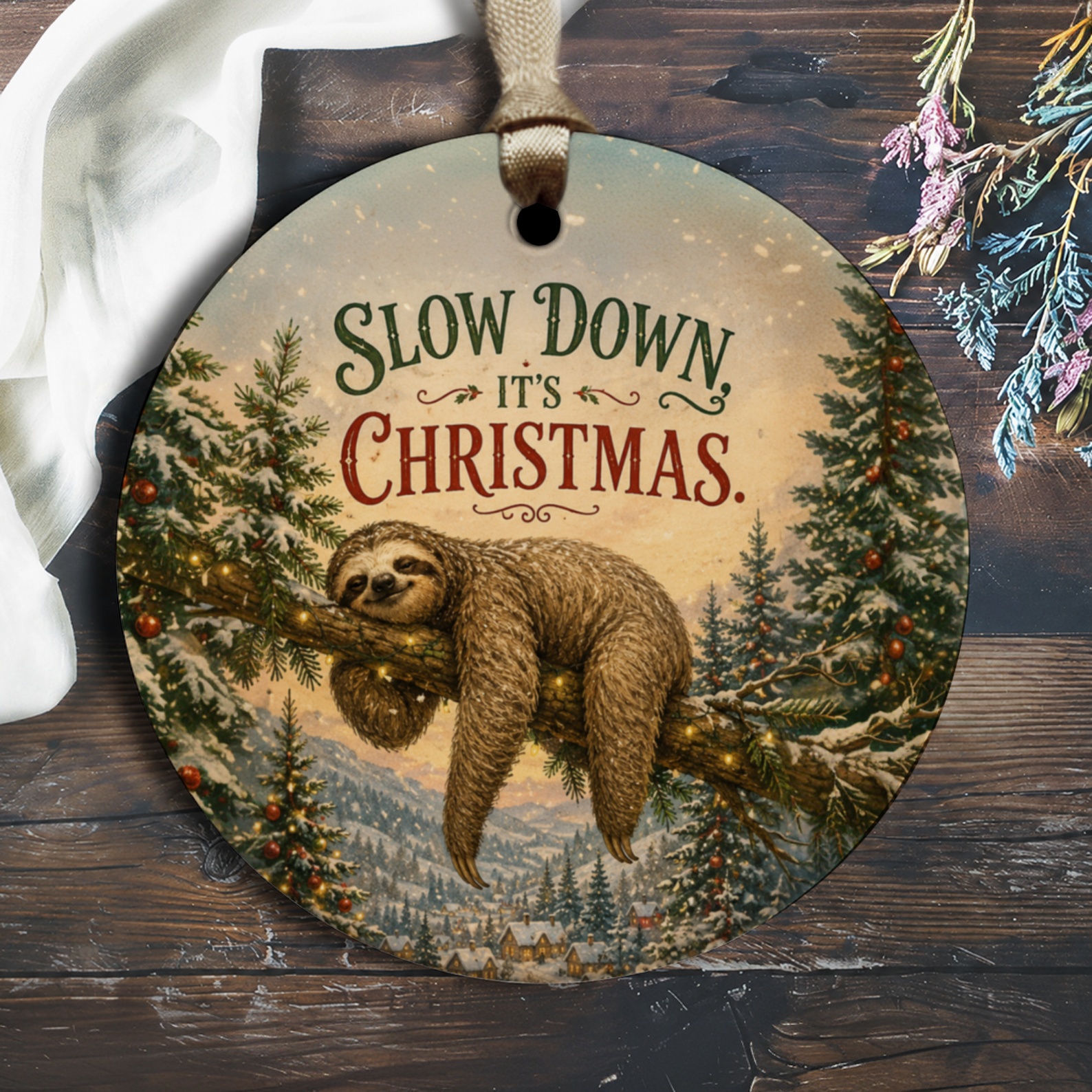 Slow Down It's Christmas Sloth Ornament Cute Holiday Decor Christmas Tree Decoration Animal Lover Gift Winter O2141