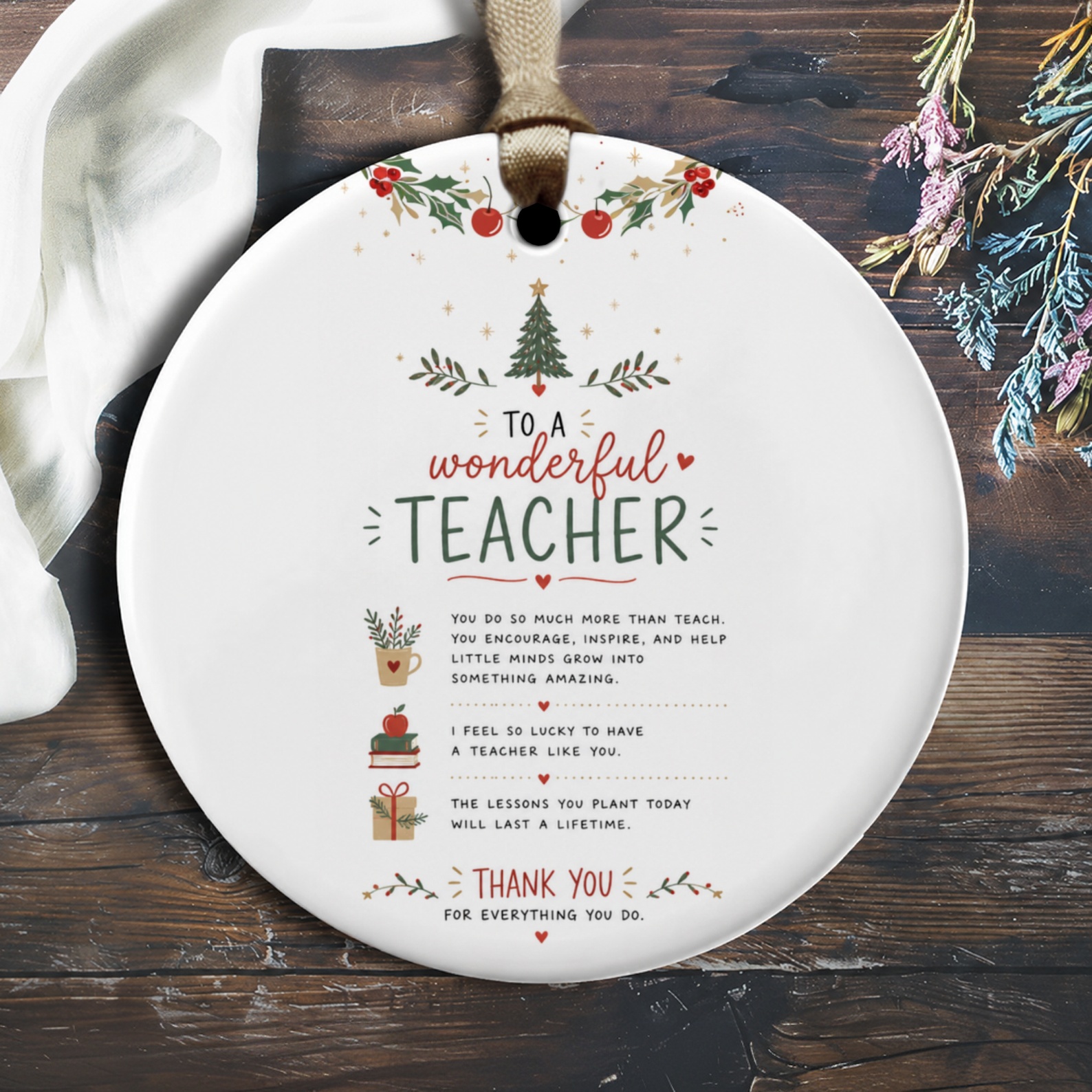 To A Wonderful Teacher Christmas Ornament Teacher Appreciation Gift Holiday Decor Thank You Present For Educators O2061