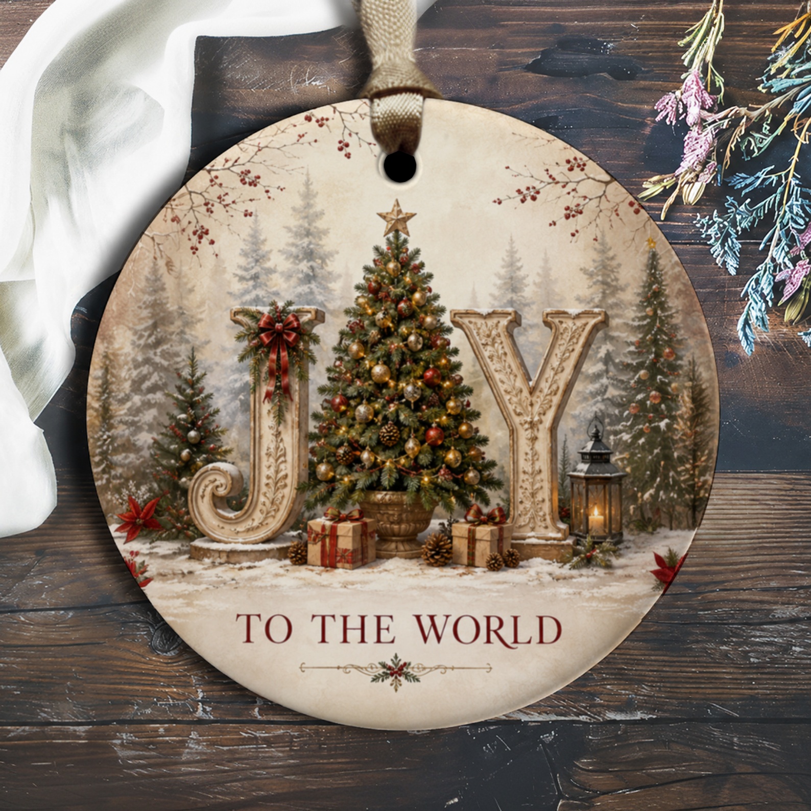 Joy To The World Christmas Ornament Festive Holiday Decor Tree Decoration Vintage Style Ornament Gift O2145