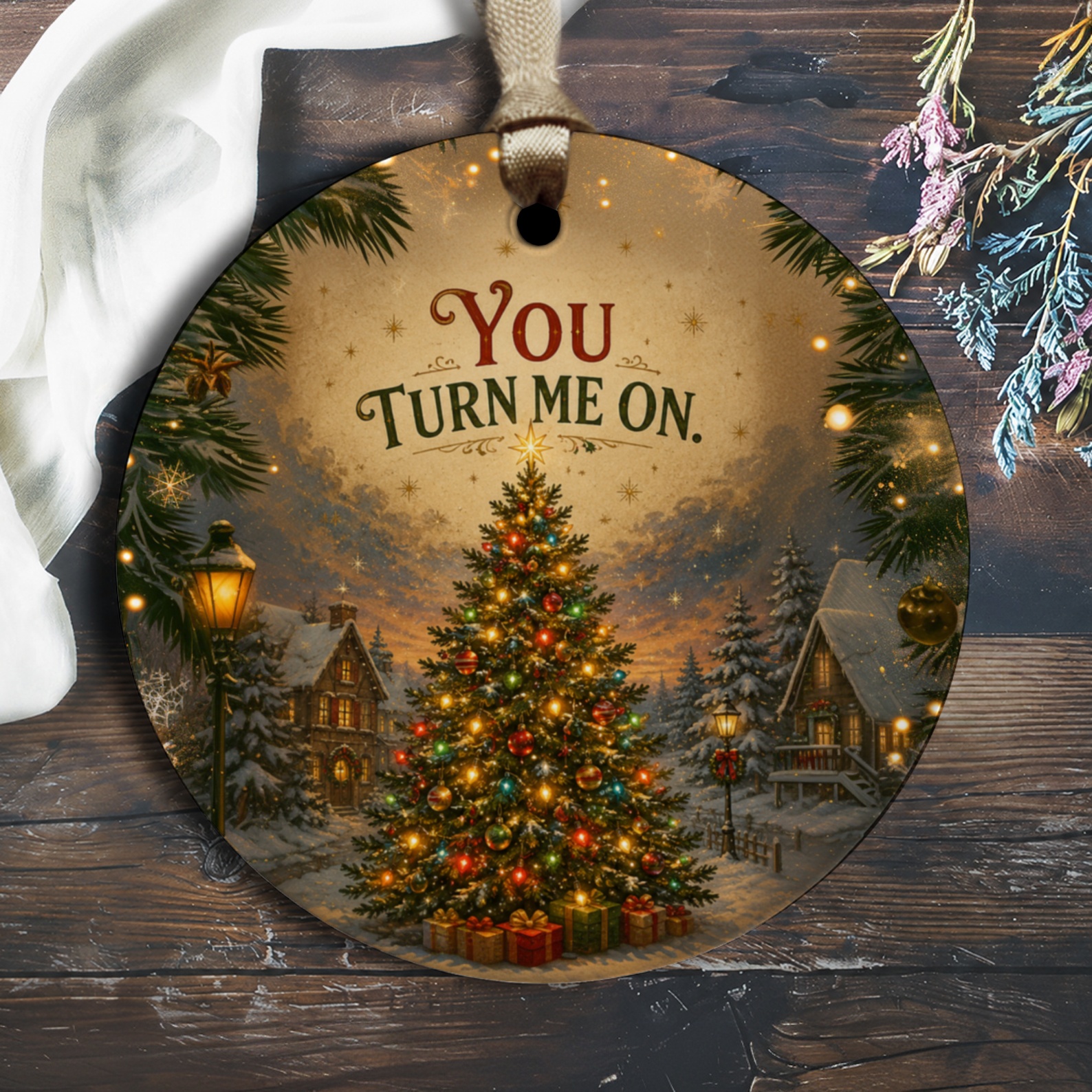 You Turn Me On Christmas Ornament Funny Holiday Decor Tree Decoration Festive Gift Idea For Him Her Cute Winter Scene O2068