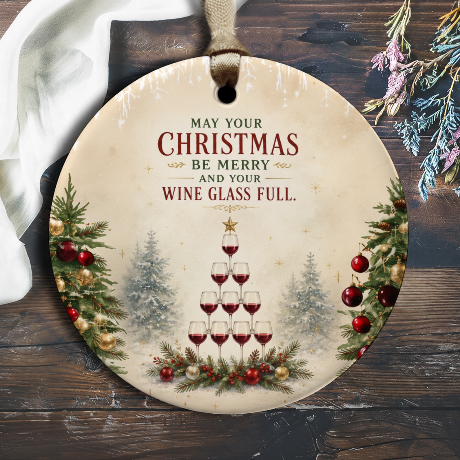 May Your Christmas Be Merry And Your Wine Glass Full Christmas Ornament Wine Lover Holiday Decor Festive Tree Decoration O2071