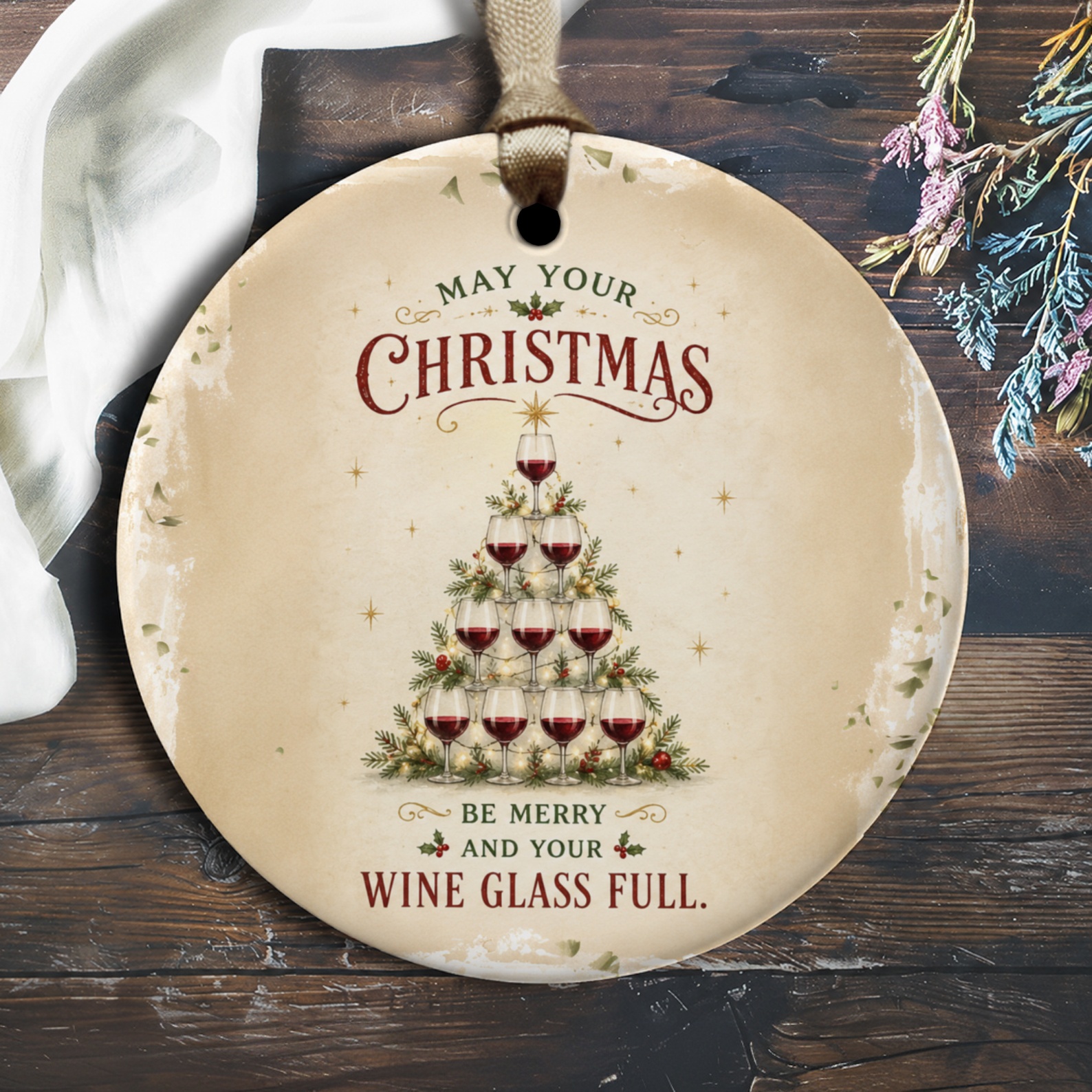 May Your Christmas Be Merry And Your Wine Glass Full Ornament Festive Holiday Decor Wine Lover Gift Christmas Tree Decoration O2153
