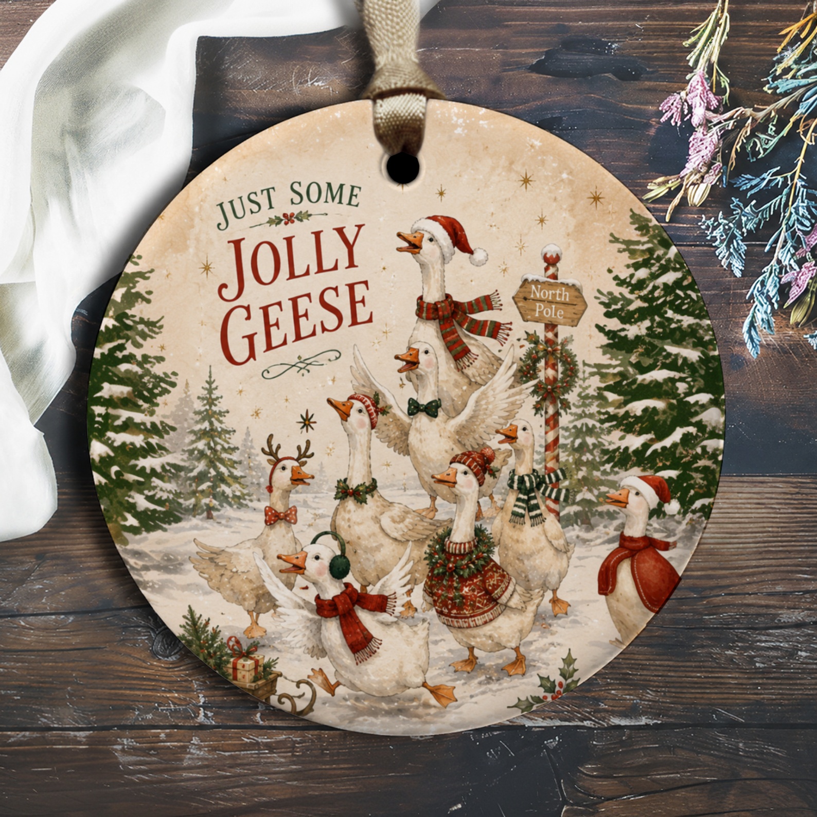 Just Some Jolly Geese Christmas Ornament Festive Holiday Decor Cute Geese Winter Scene Tree Decoration Gift O2078