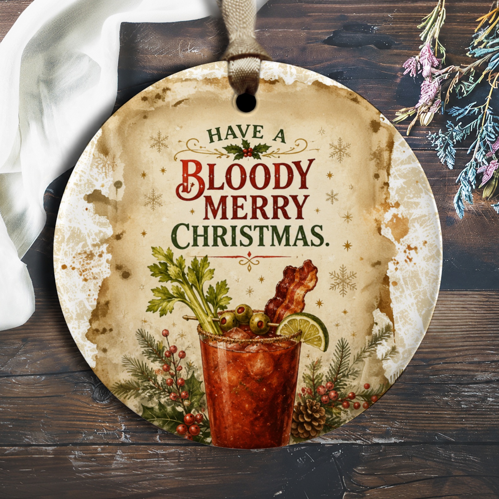 Have A Bloody Merry Christmas Funny Ornament Holiday Decor Cocktail Lover Christmas Tree Decoration Festive Gift Idea O2164