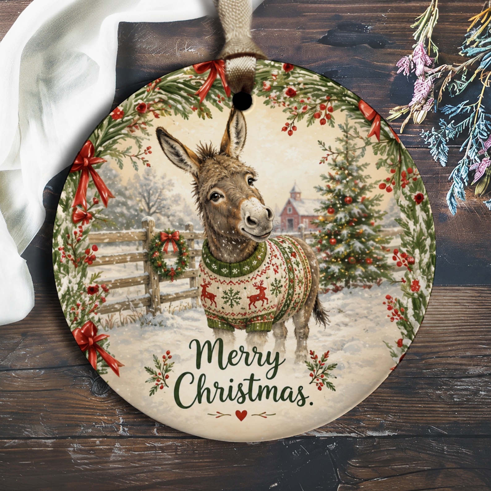 Merry Christmas Donkey Ornament Festive Holiday Decor Cute Animal Sweater Christmas Tree Decoration Gift For Animal Lover O2080