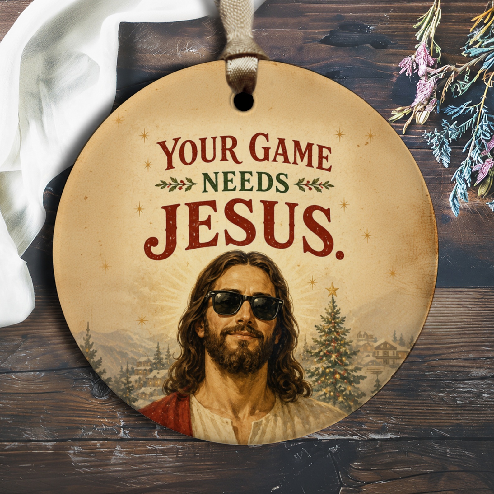 Your Game Needs Jesus Christmas Ornament Funny Holiday Decor Religious Gift Idea Festive Tree Decoration O2084