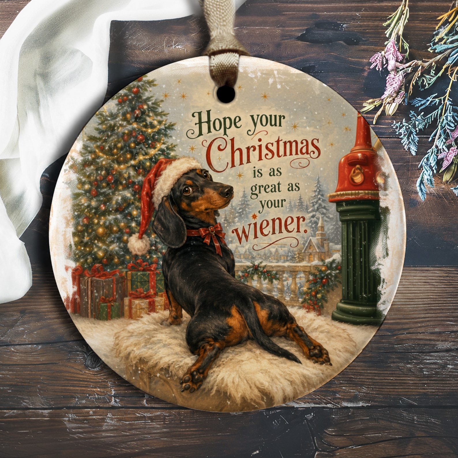Hope Your Christmas Is As Great As Your Wiener Funny Dachshund Ornament Christmas Decor Dog Lover Gift Cute Holiday Decoration O2088