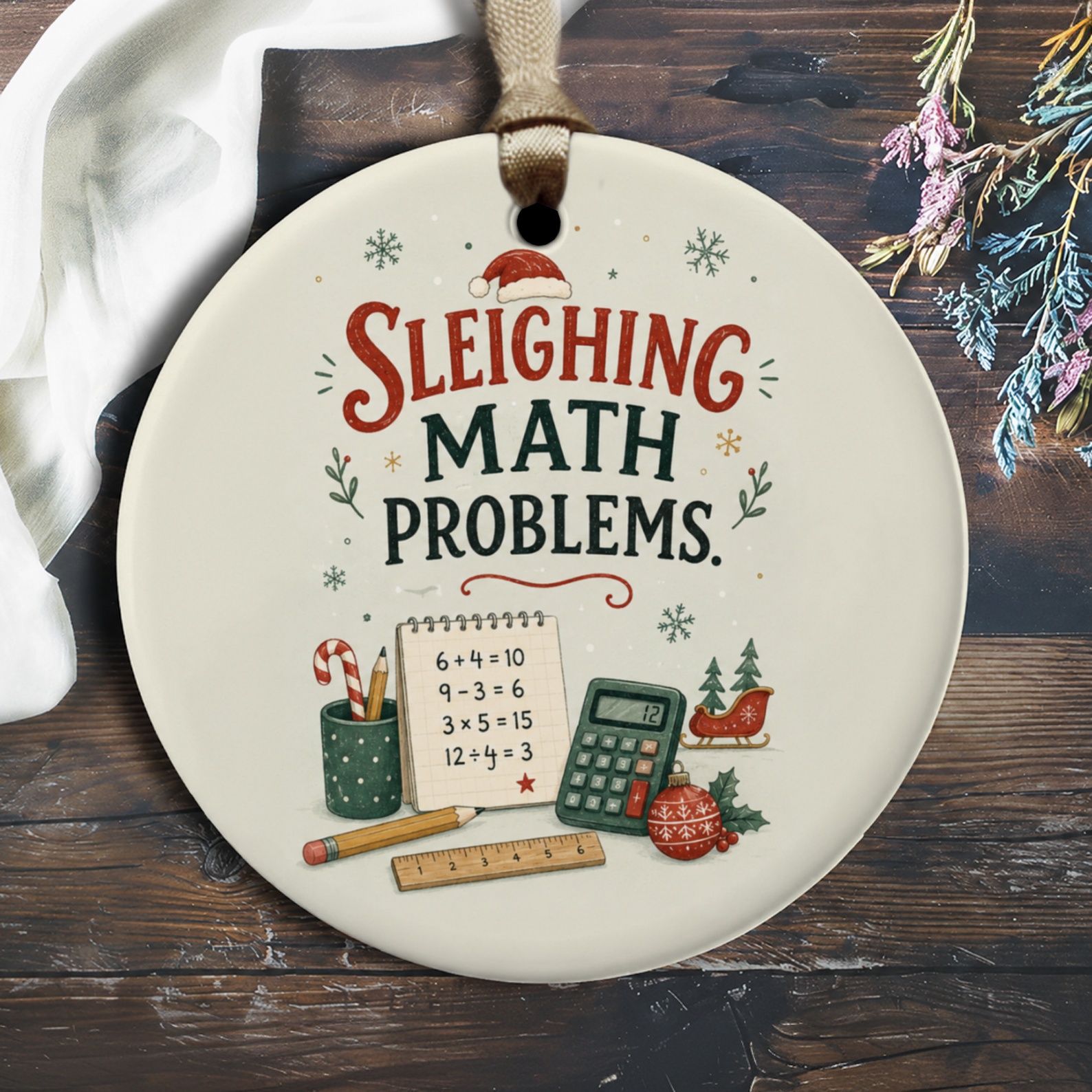 Sleighing Math Problems Christmas Ornament Funny Holiday Teacher Gift Math Lover Xmas Decor Cute Classroom Decoration O2175