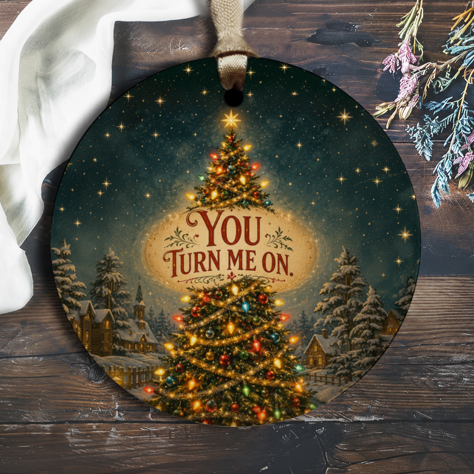 You Turn Me On Christmas Ornament Funny Holiday Decor Tree Decoration Festive Gift Idea For Him Her Cute Winter Scene O2097