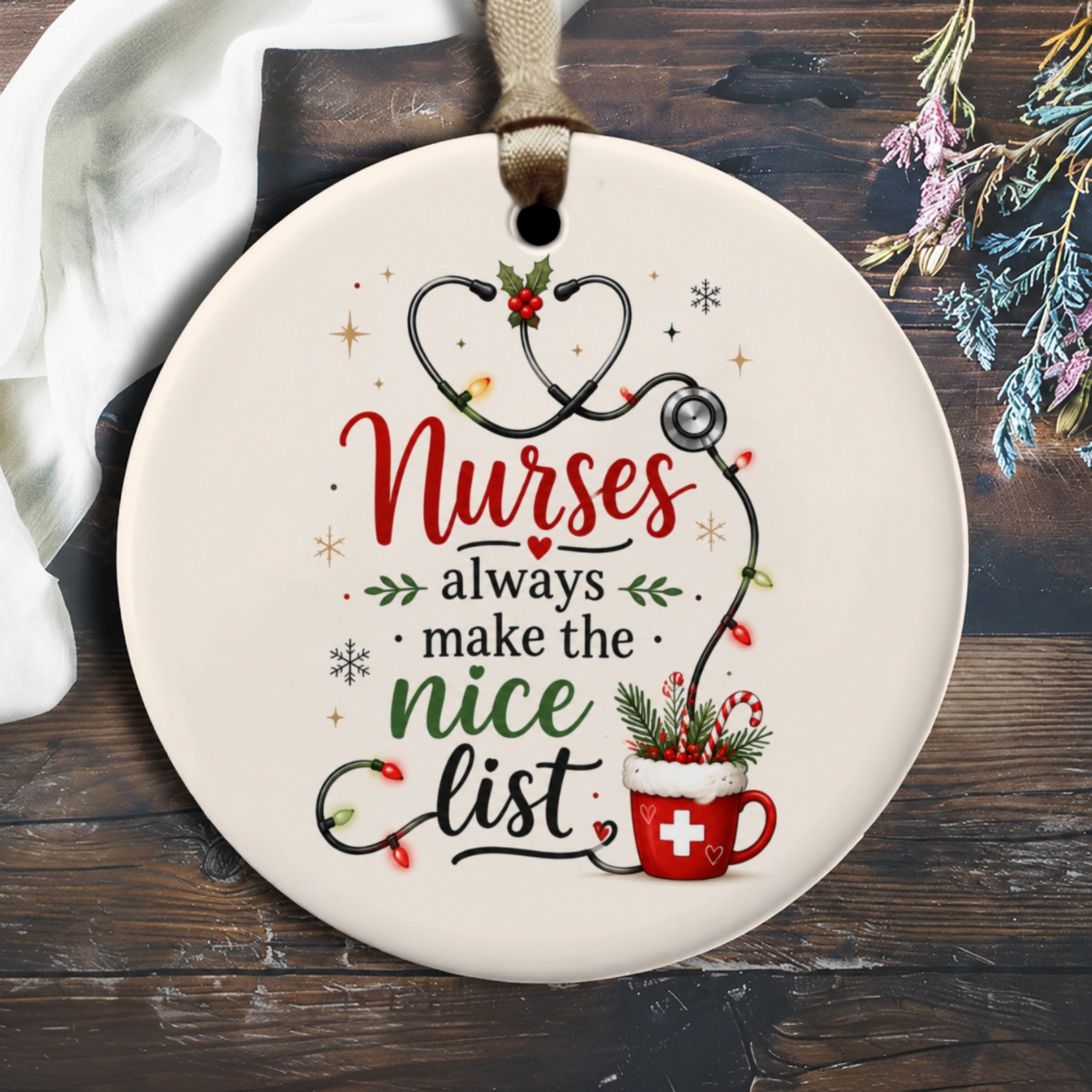 Nurses Always Make The Nice List Christmas Ornament Holiday Decor Stethoscope Nurse Gift Cute Medical Ornament O2187