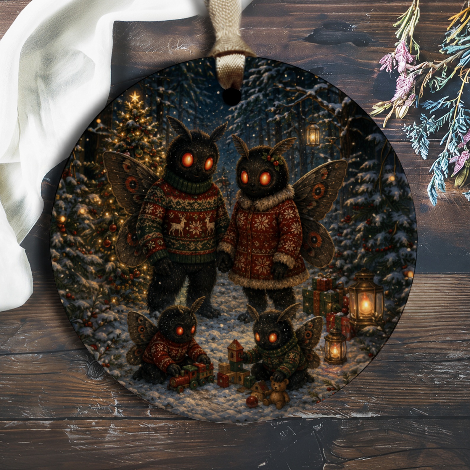 Moth Family Christmas Ornament Festive Holiday Decor Cute Woodland Creatures Winter Scene For Tree Decoration Gift O2188