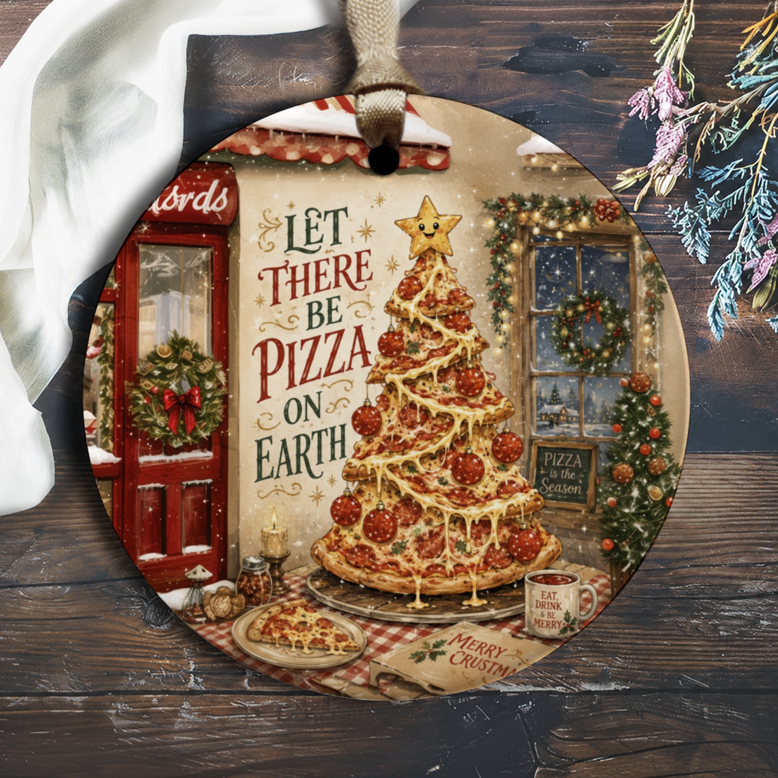 Let There Be Pizza On Earth Christmas Ornament Funny Pizza Tree Holiday Decor Foodie Gift Festive Home Decoration O2106