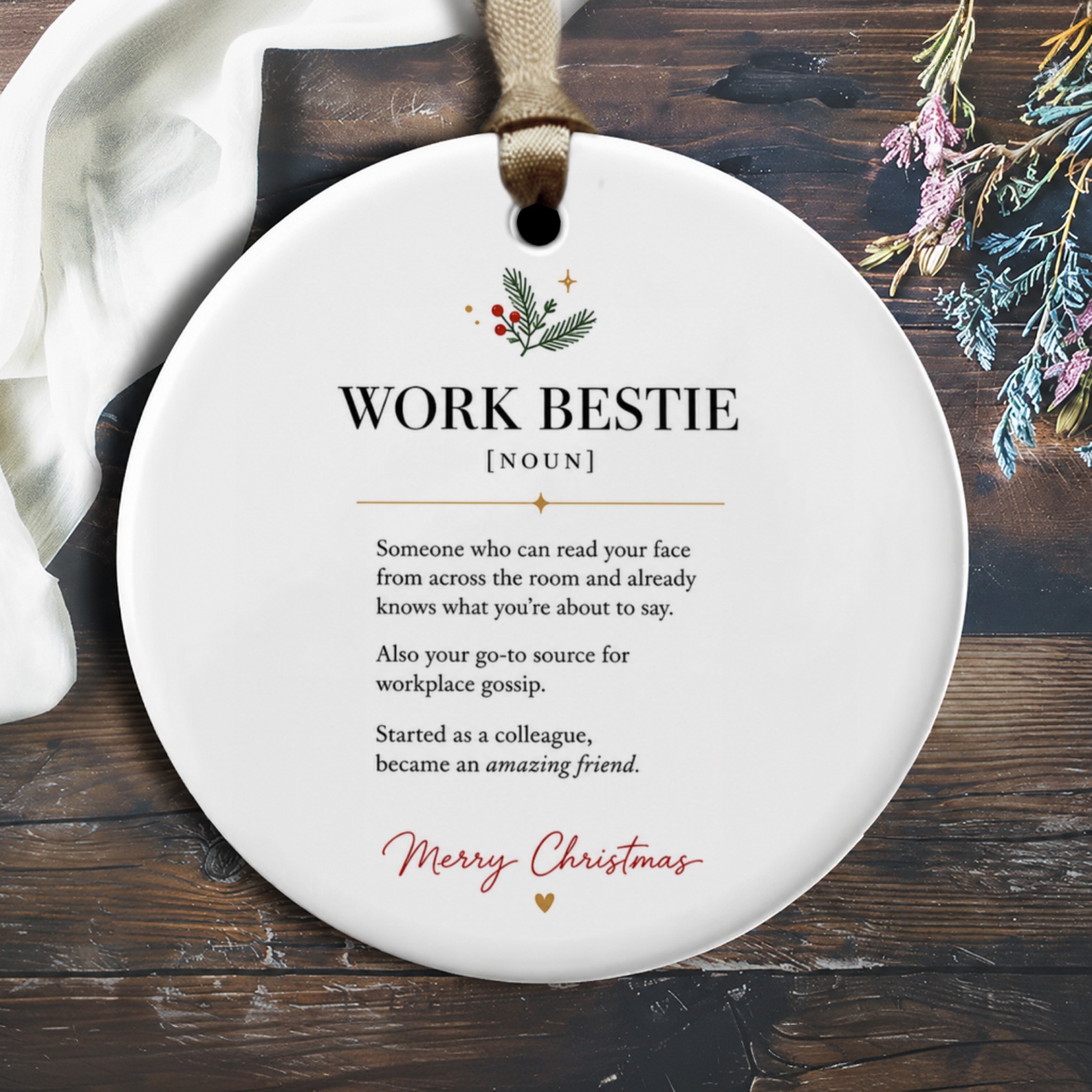 Work Bestie Christmas Ornament Funny Work Friend Gift Holiday Decoration Office Bestie Present Cute Xmas Ornament O2200