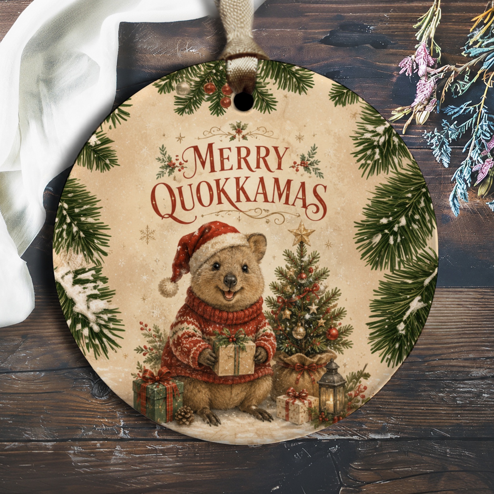 Merry Quokkamass Christmas Ornament Cute Quokka Holiday Decor Festive Tree Decoration Animal Lover Gift O2123