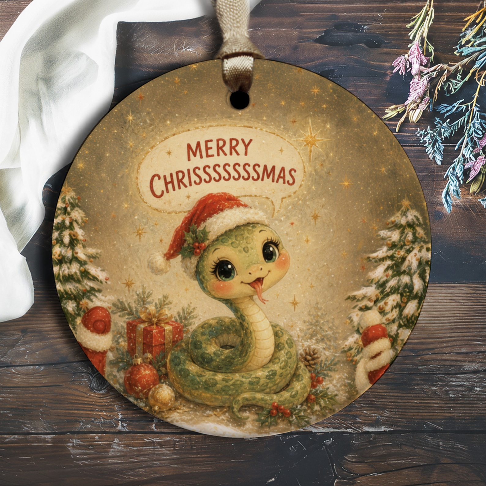 Merry Chrisssssssmas Cute Snake Ornament Christmas Tree Decoration Holiday Decor Festive Animal Lover Gift O2124