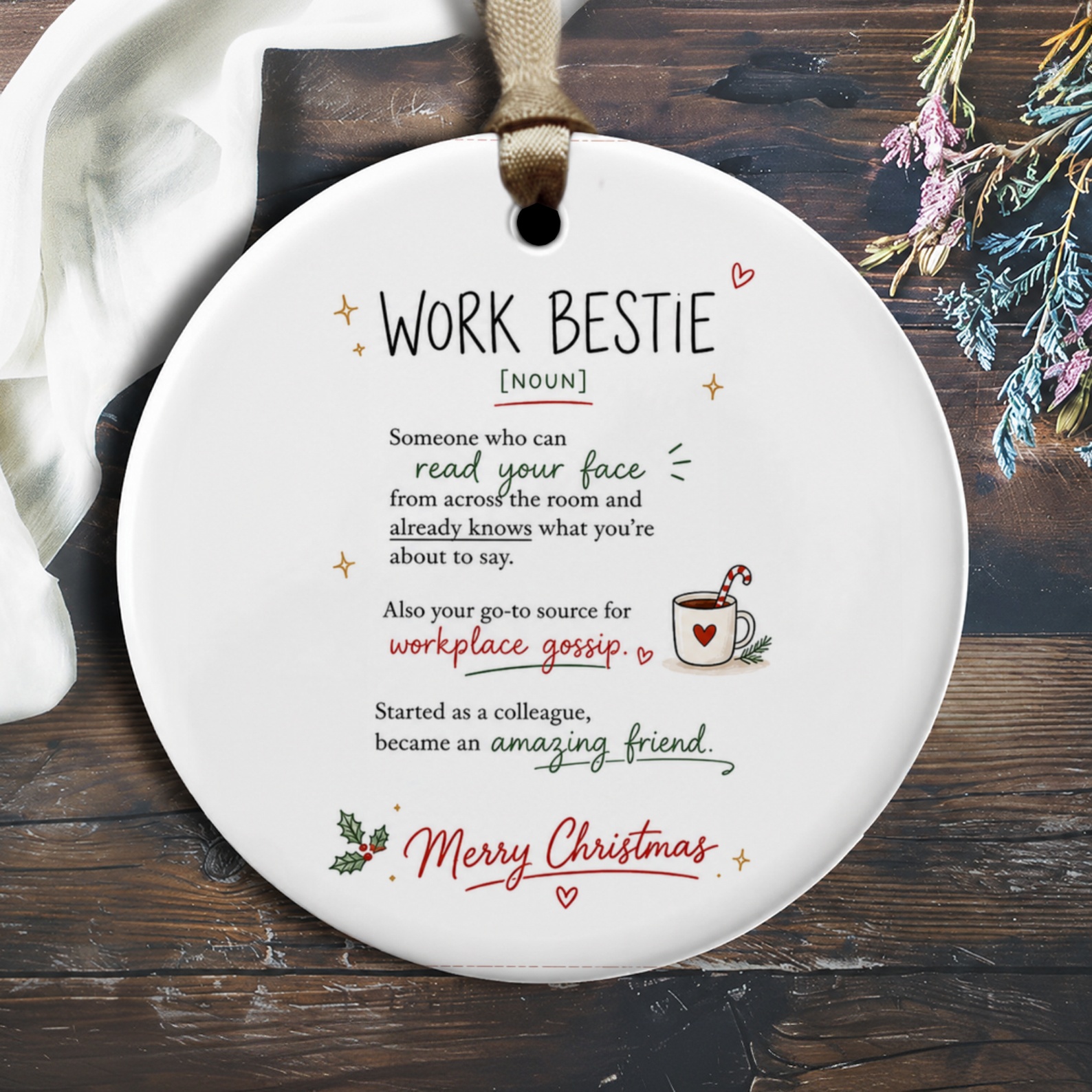 Work Bestie Christmas Ornament Funny Work Friend Gift Holiday Decoration Office Xmas Ornament O2207