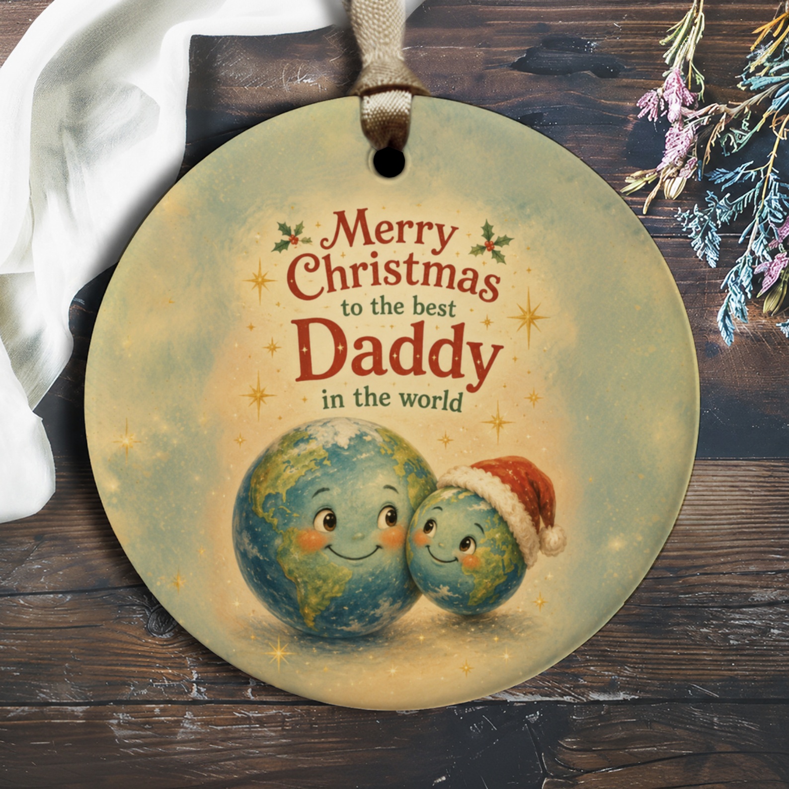 Merry Christmas To The Best Daddy Ornament Cute Earth Christmas Ornament For Dad Holiday Gift From Kids O2125