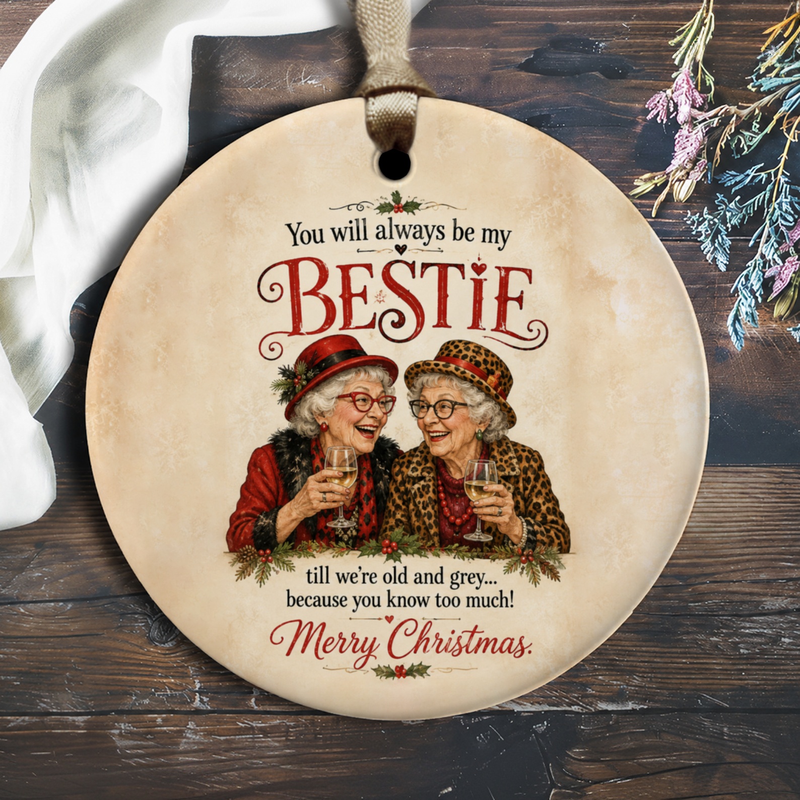 You Will Always Be My Bestie Christmas Ornament Funny Holiday Gift For Best Friend Elderly Women Cute Xmas Decor O2126