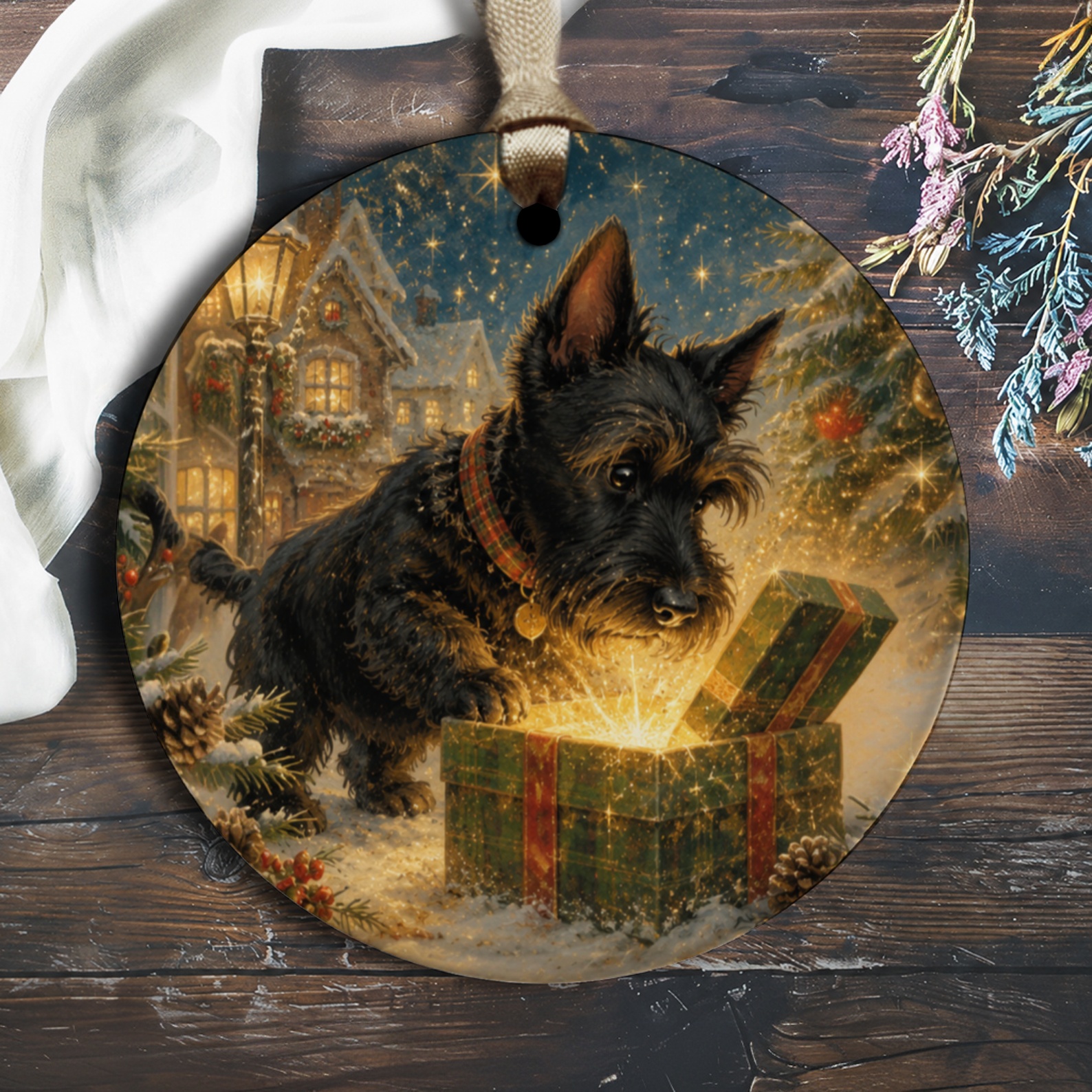 Dog With Christmas Gift Ornament Holiday Decor Cute Pet Lover Christmas Tree Decoration Festive Winter Scene Ornament O2128